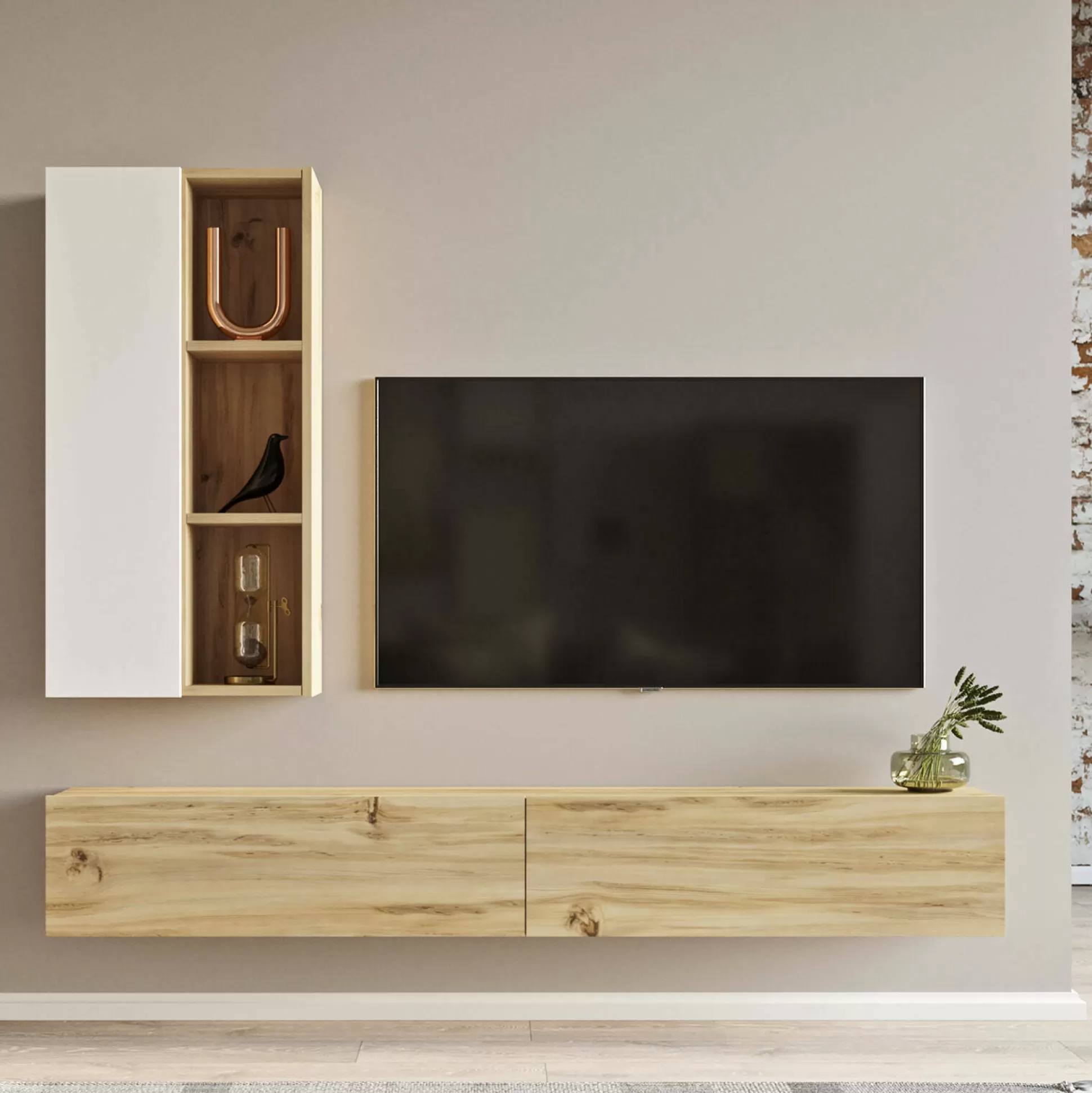 Dmora Pareti Attrezzate<Parete attrezzata Francois, 175x27 h25 cm, Quercia e Bianco