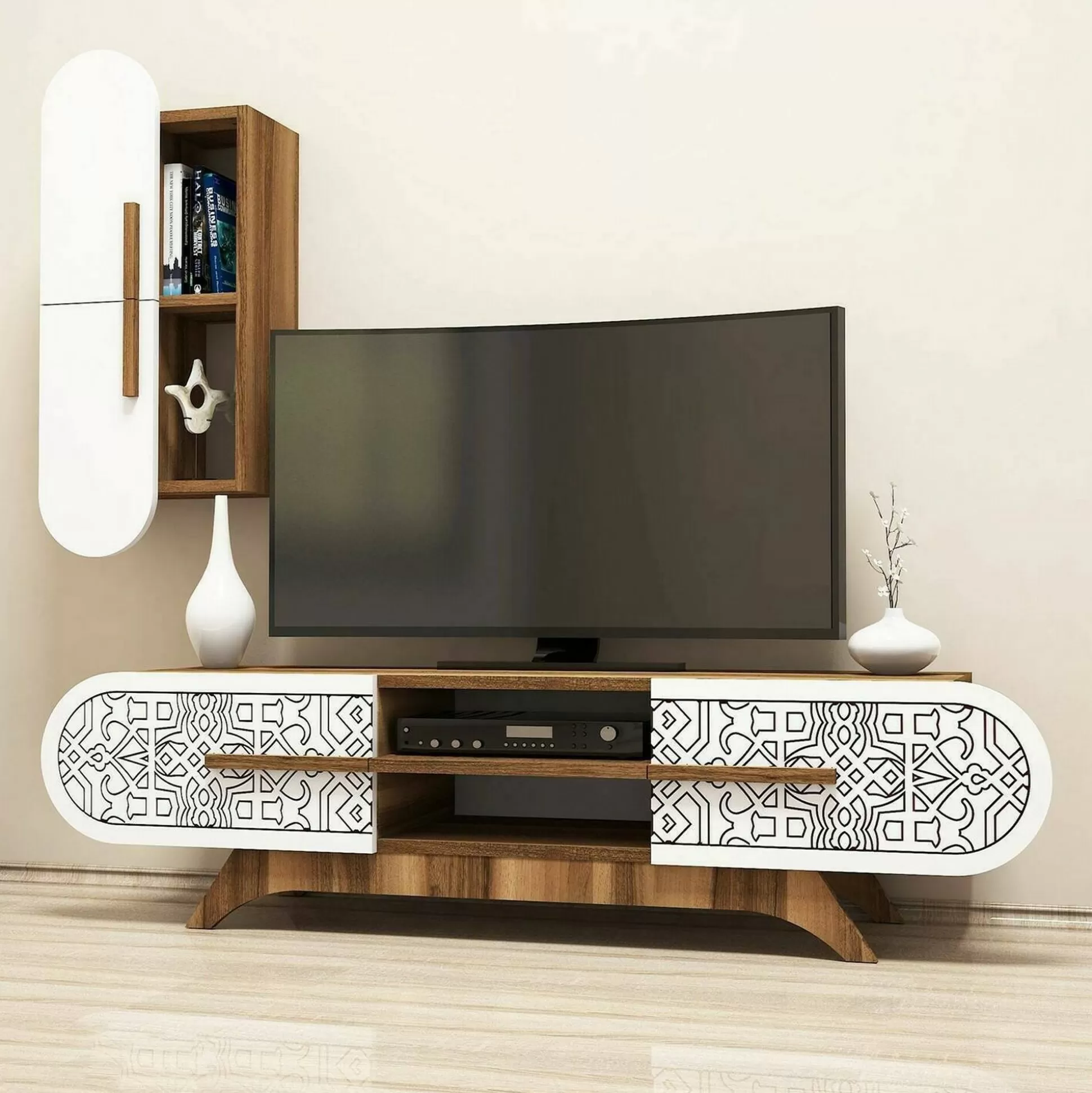 Dmora Pareti Attrezzate<Parete attrezzata Gilberta, 145x35h37 cm, Noce e Bianco