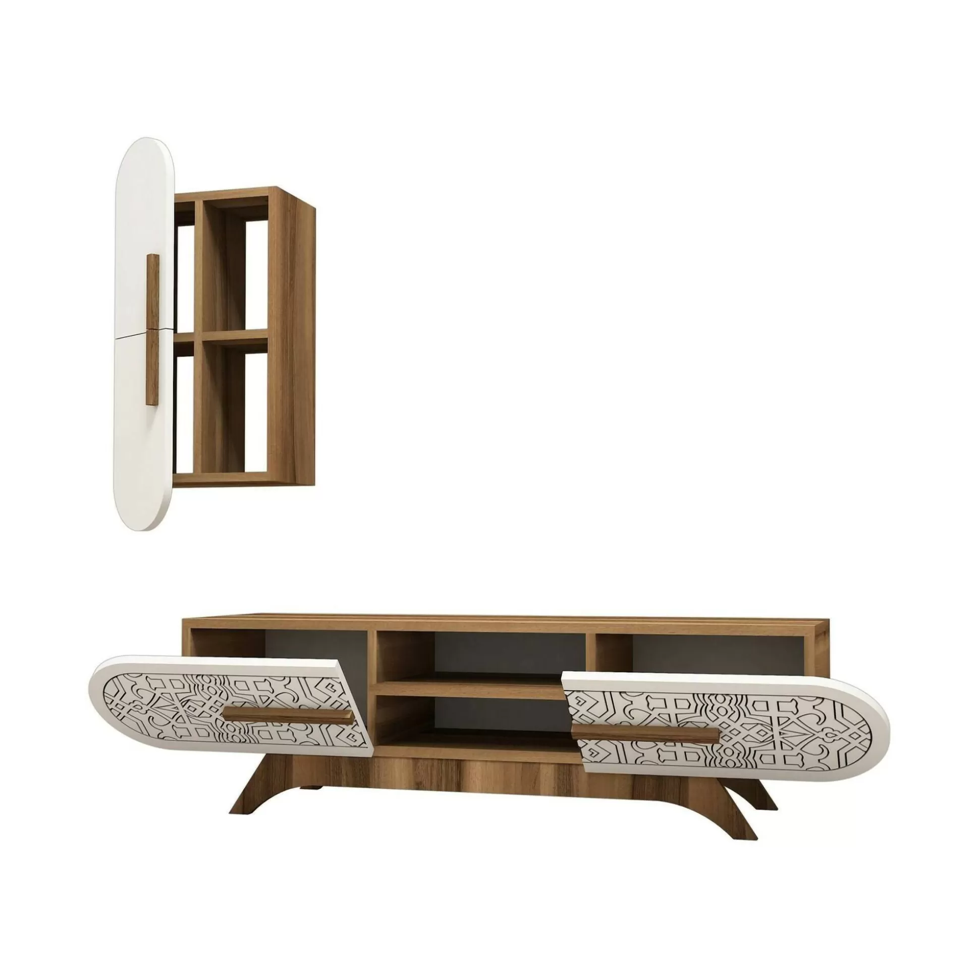 Dmora Pareti Attrezzate<Parete attrezzata Gilberta, 145x35h37 cm, Noce e Bianco