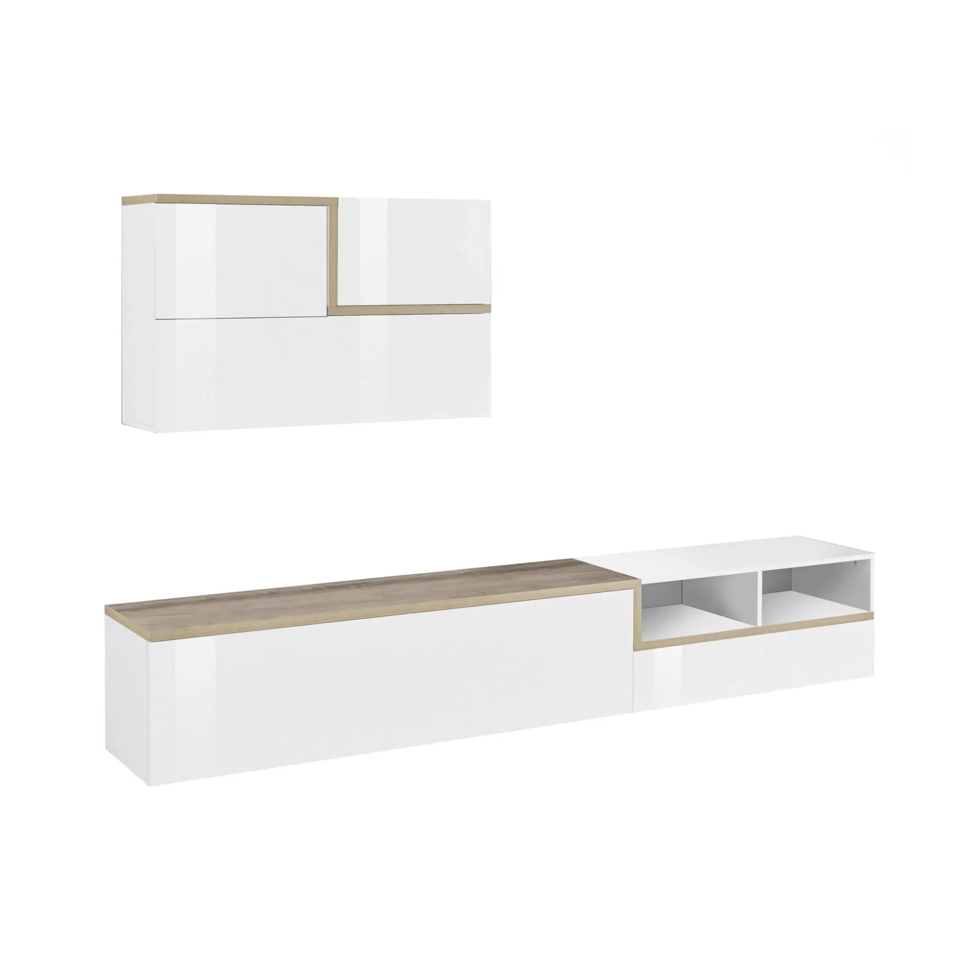 Dmora Pareti Attrezzate<Parete attrezzata Granato, cm 240x40h180, Bianco lucido e Acero