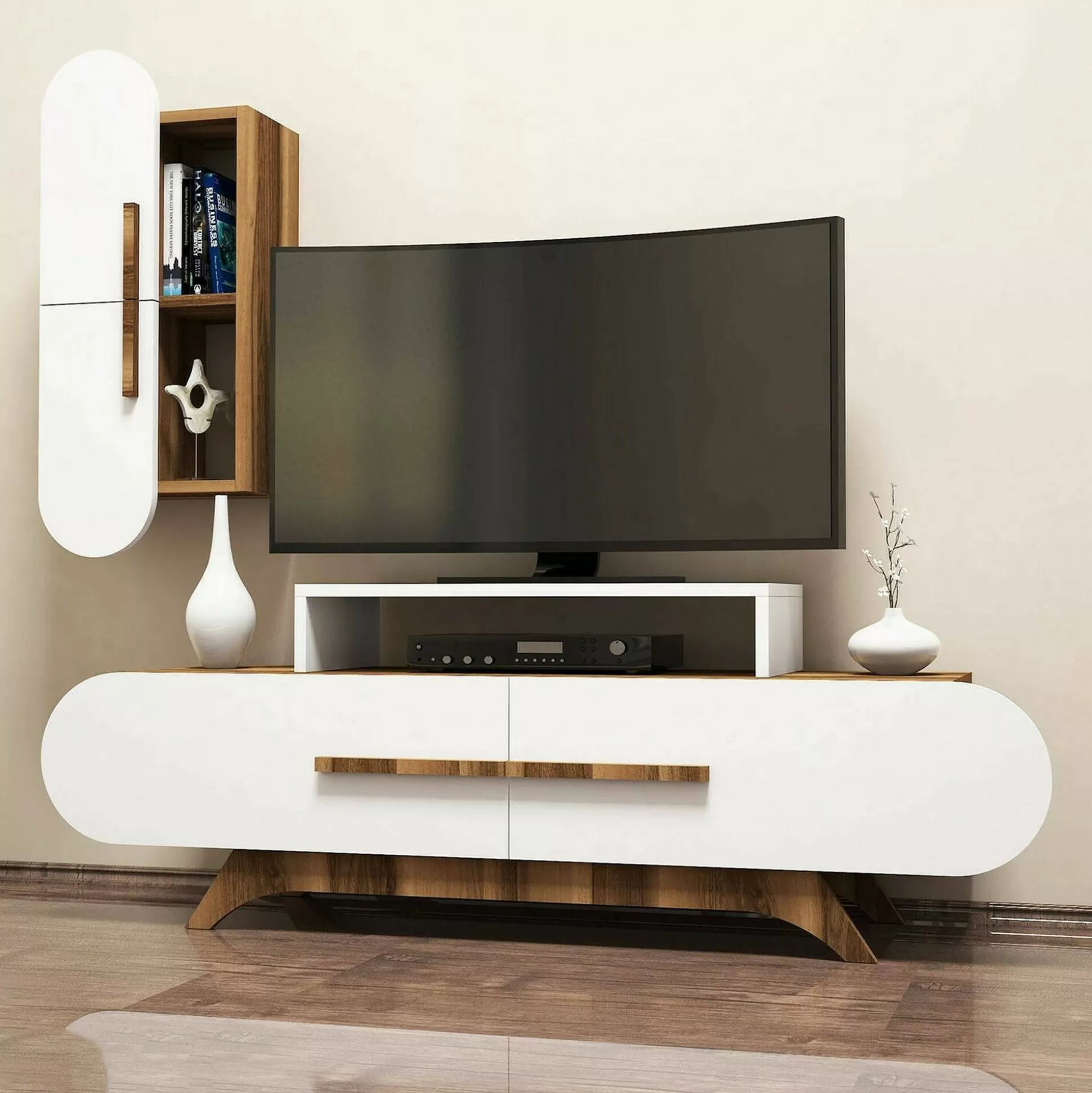 Dmora Pareti Attrezzate<Parete attrezzata Ifigenia, 145x37h50 cm, Noce e Bianco