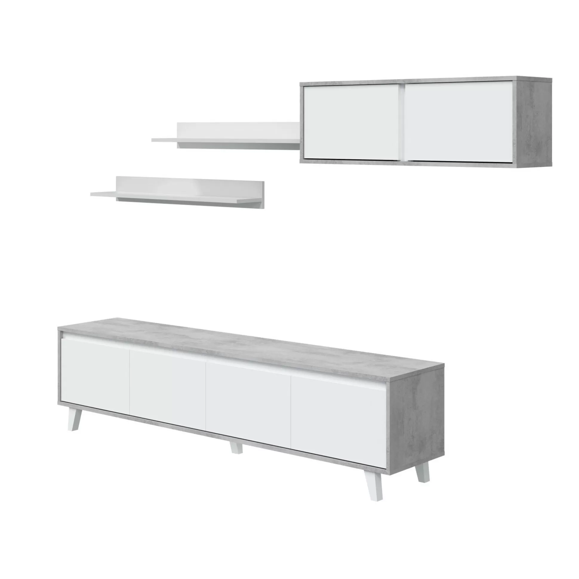 Dmora Pareti Attrezzate<Parete attrezzata Kaya, 200x41h50 cm, Cemento e Bianco lucido
