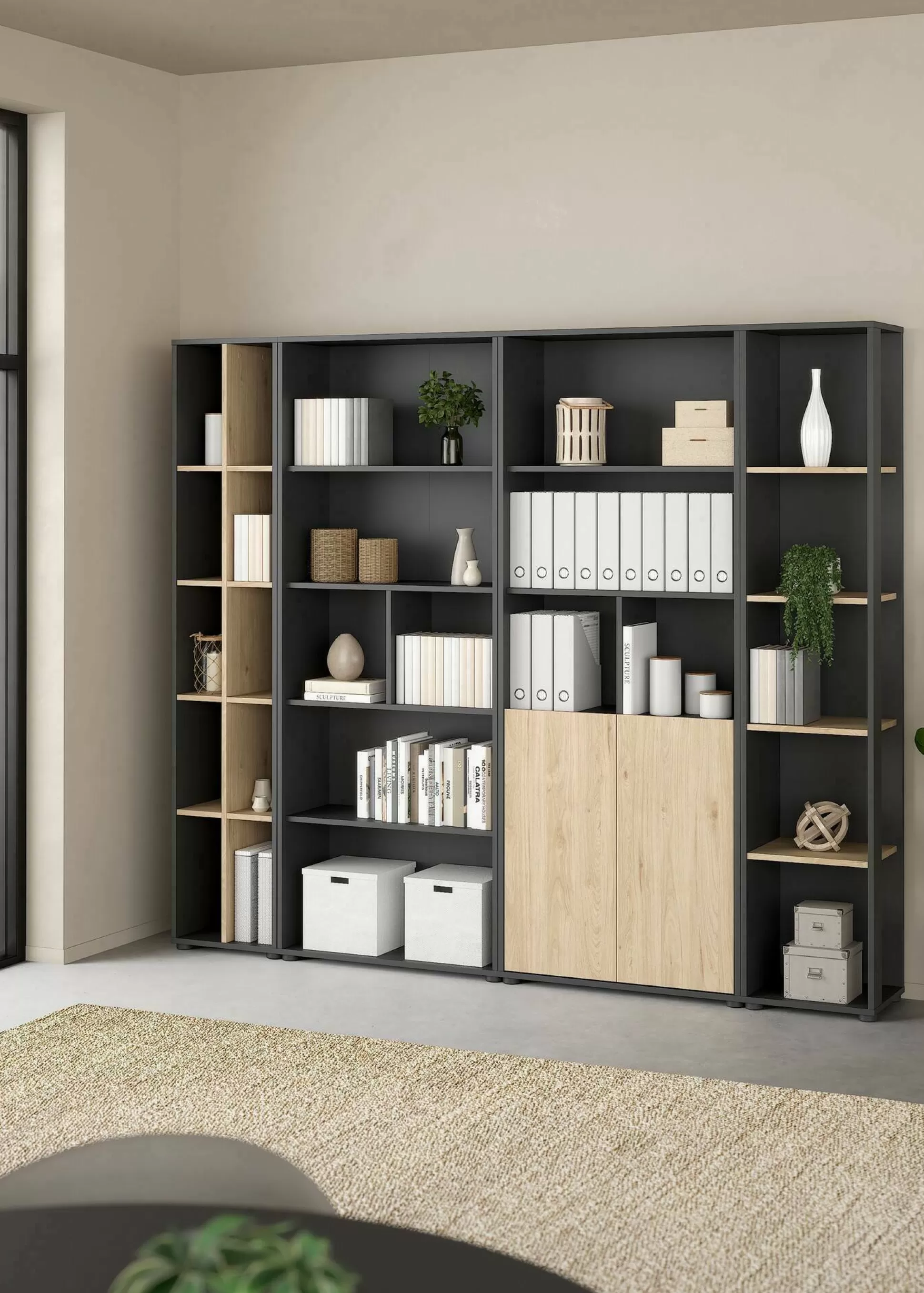 Dmora Pareti Attrezzate<Parete attrezzata Litvjak, 34x241 h205 cm, Rovere e Grigio