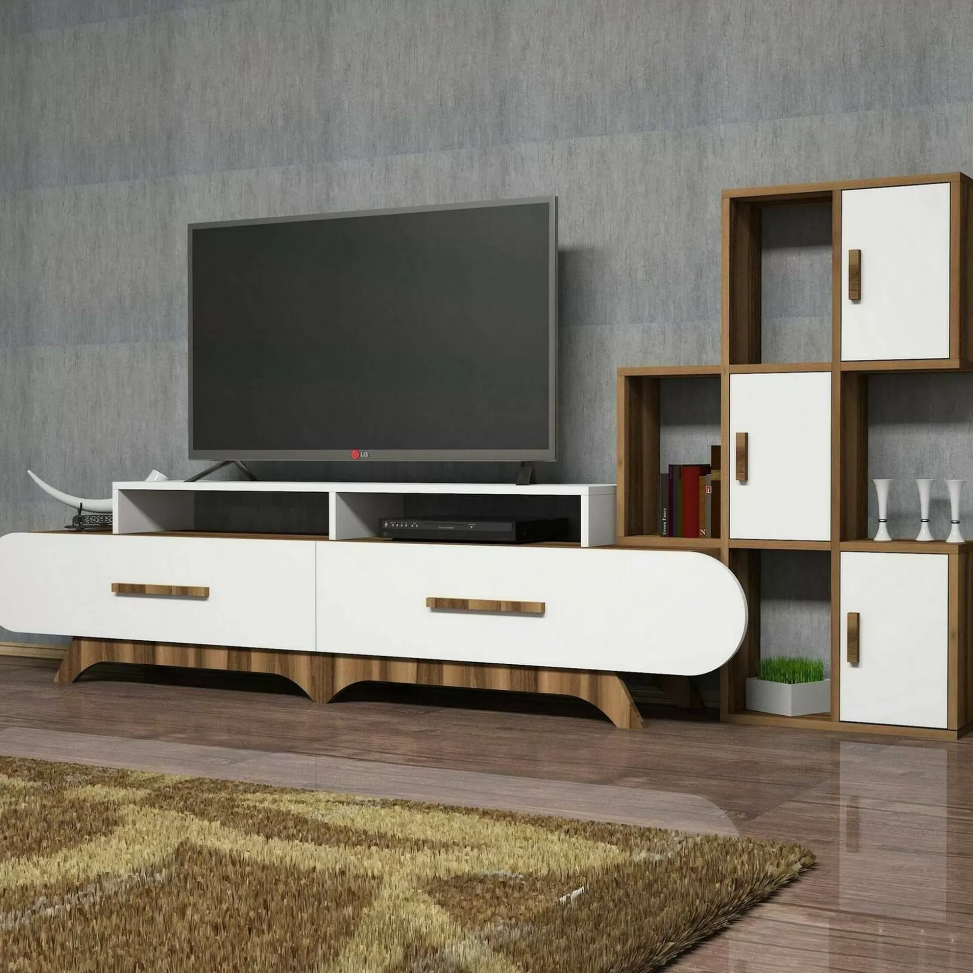 Dmora Pareti Attrezzate<Parete attrezzata Lupo, 205x37h50 cm, Noce e Bianco