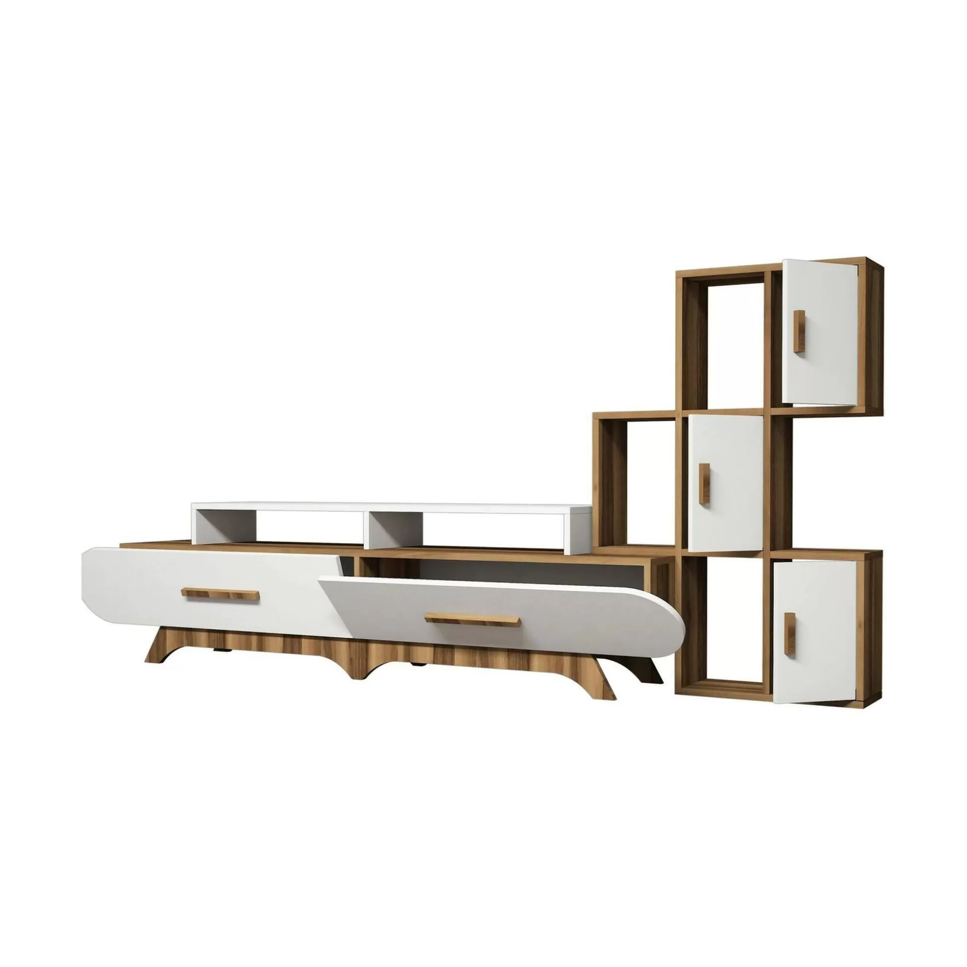 Dmora Pareti Attrezzate<Parete attrezzata Lupo, 205x37h50 cm, Noce e Bianco