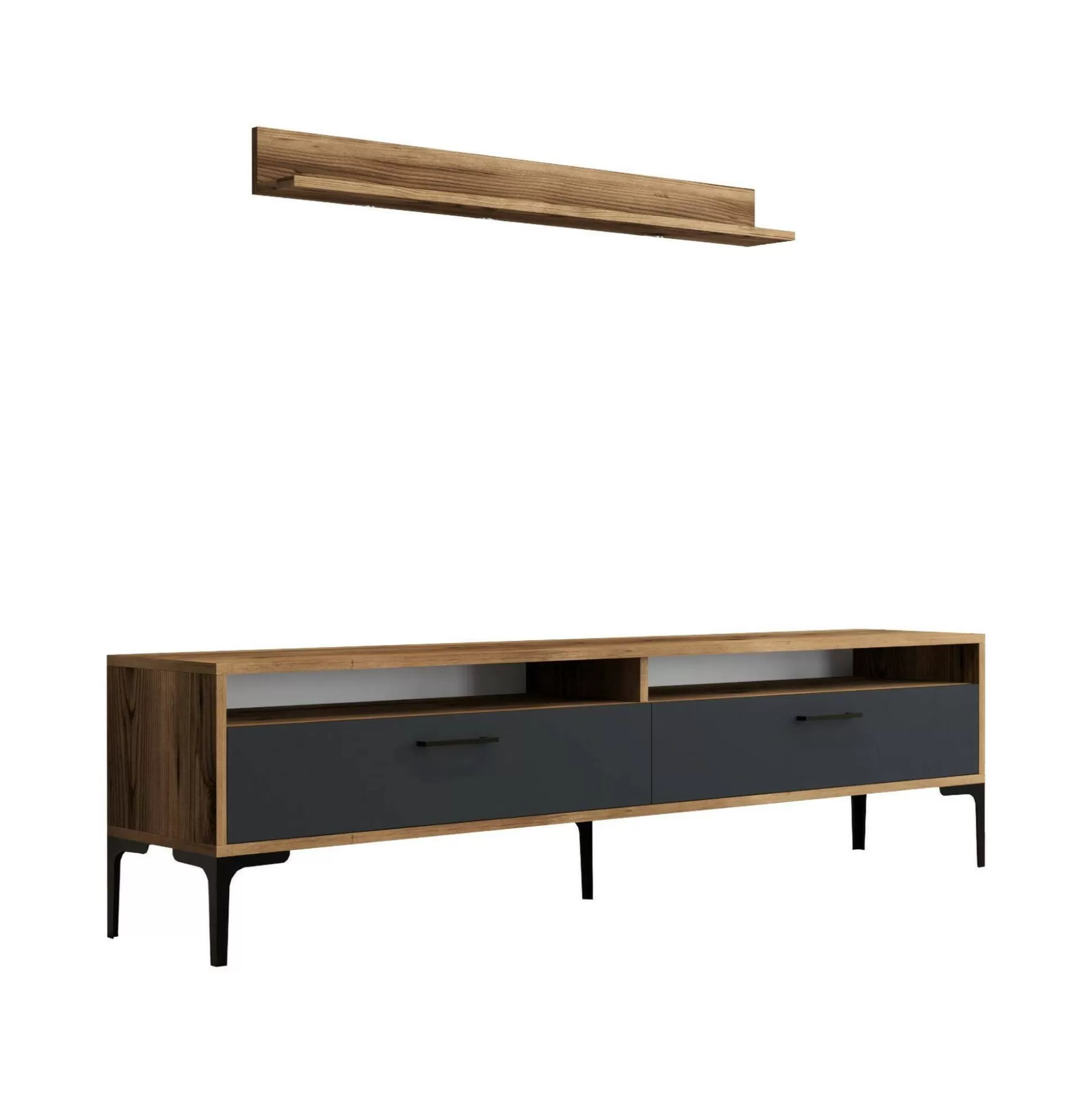 Dmora Pareti Attrezzate<Parete attrezzata Oho, 180x35h47 cm, Noce e Antracite