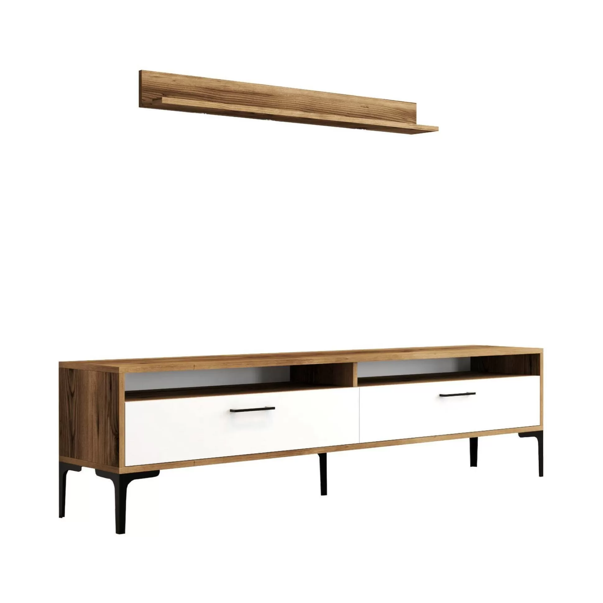 Dmora Pareti Attrezzate<Parete attrezzata Oho, 180x35h47 cm, Noce e Bianco