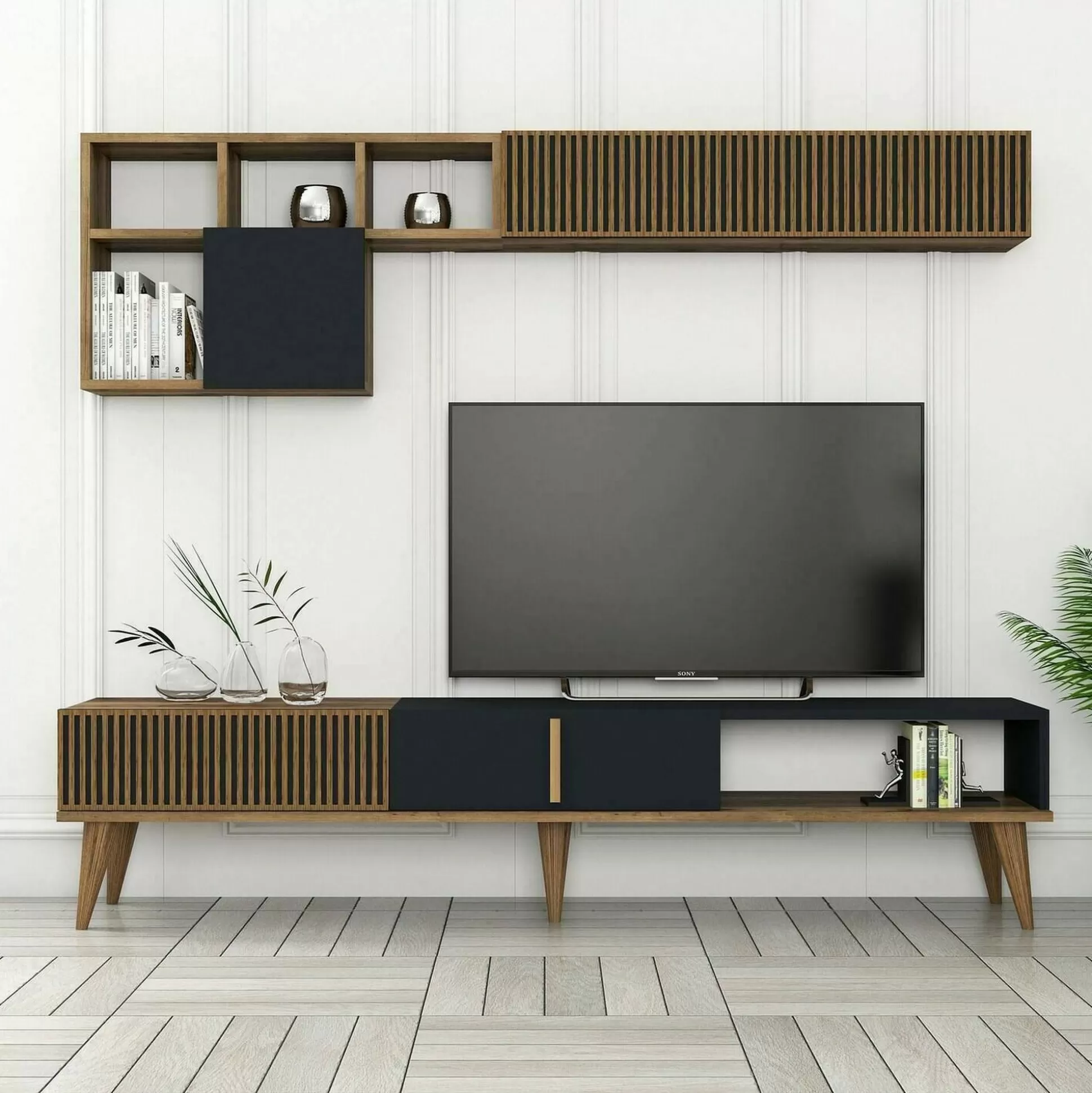 Dmora Pareti Attrezzate<Parete attrezzata Ostro, 180x35h40 cm, Noce e Antracite