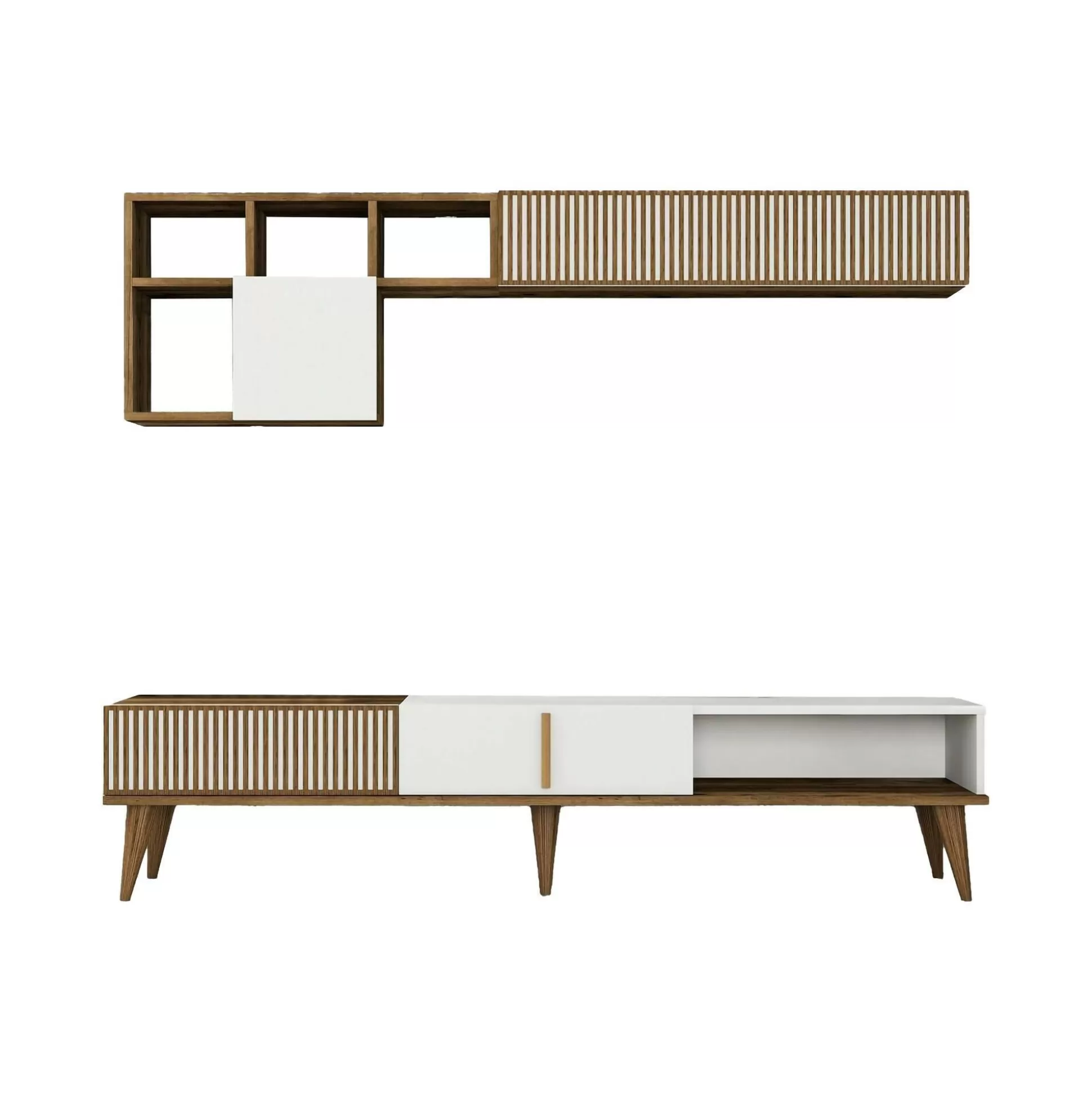 Dmora Pareti Attrezzate<Parete attrezzata Ostro, 180x35h40 cm, Noce e Bianco
