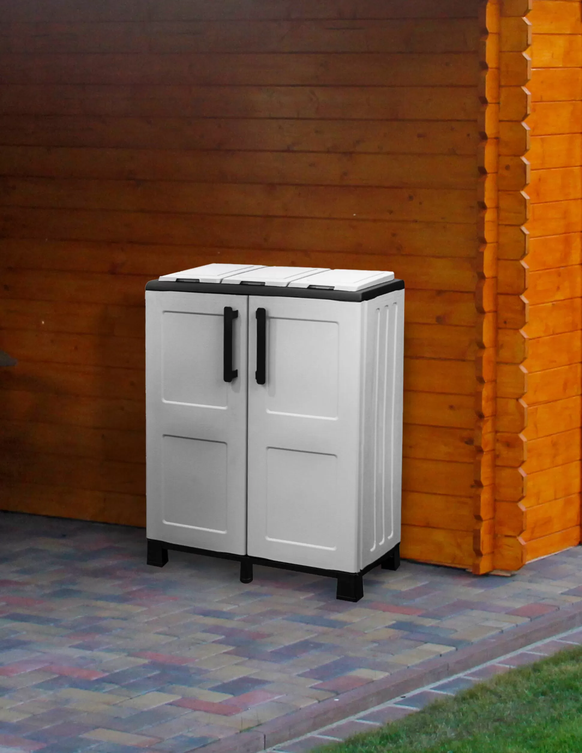Dmora Pattumiere<Pattumiera Anthea, 68x37h90 cm, Grigio chiaro e Nero a 2 ante