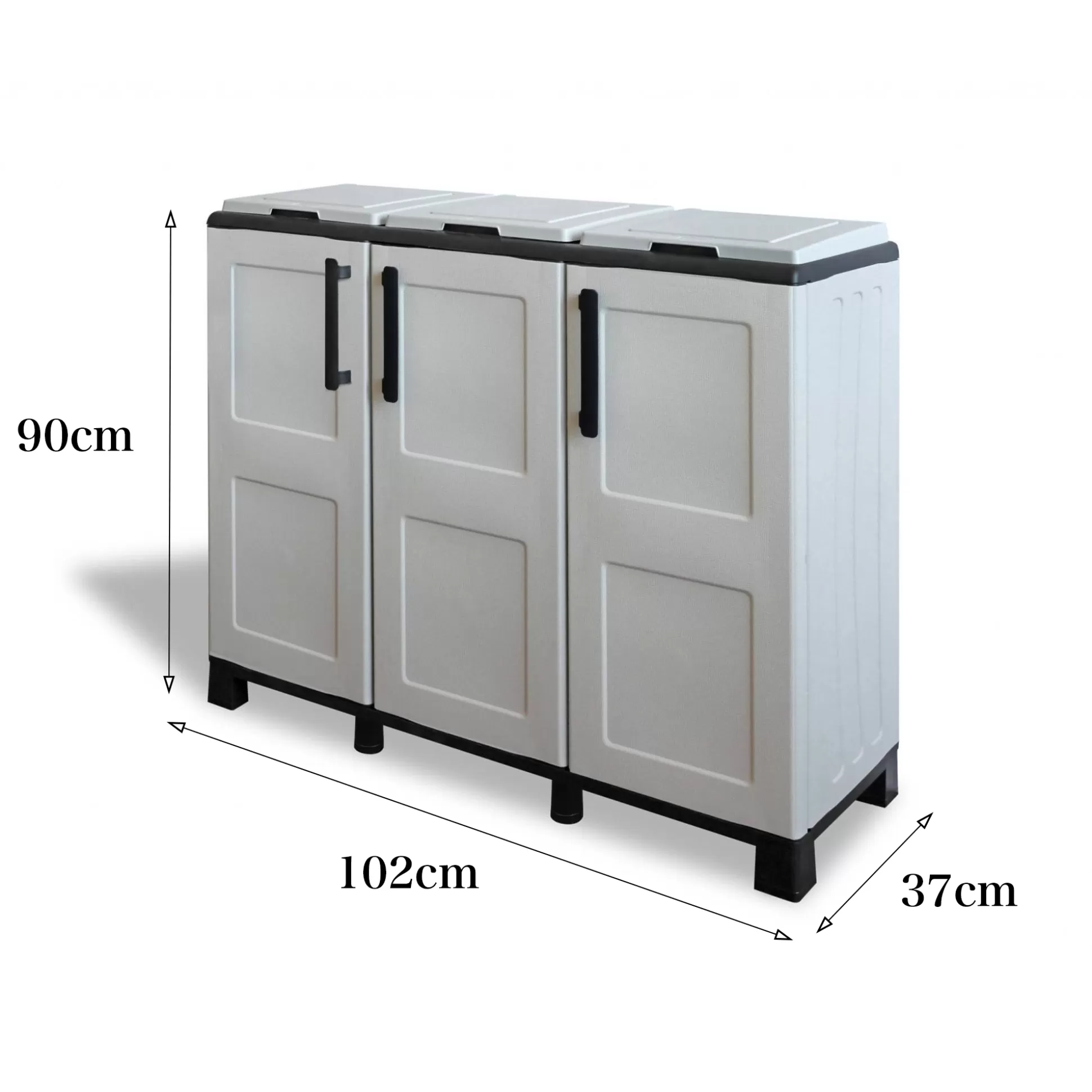 Dmora Pattumiere<Pattumiera Anthea, 102x37h90 cm, Grigio chiaro e Nero a 3 ante