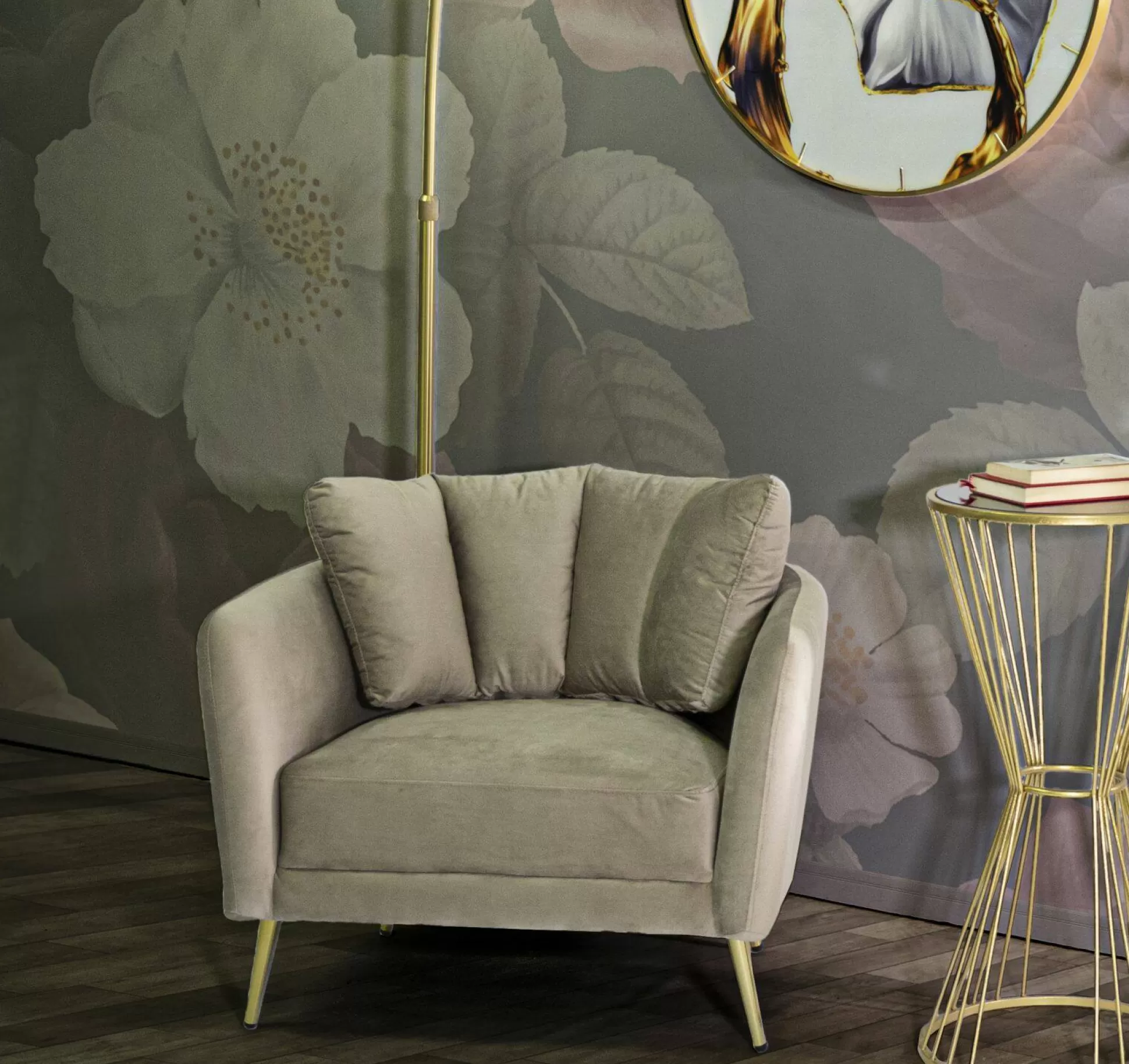 Dmora Poltrone<Poltrona Foster, 88x77 h74 cm, Grigio e Oro