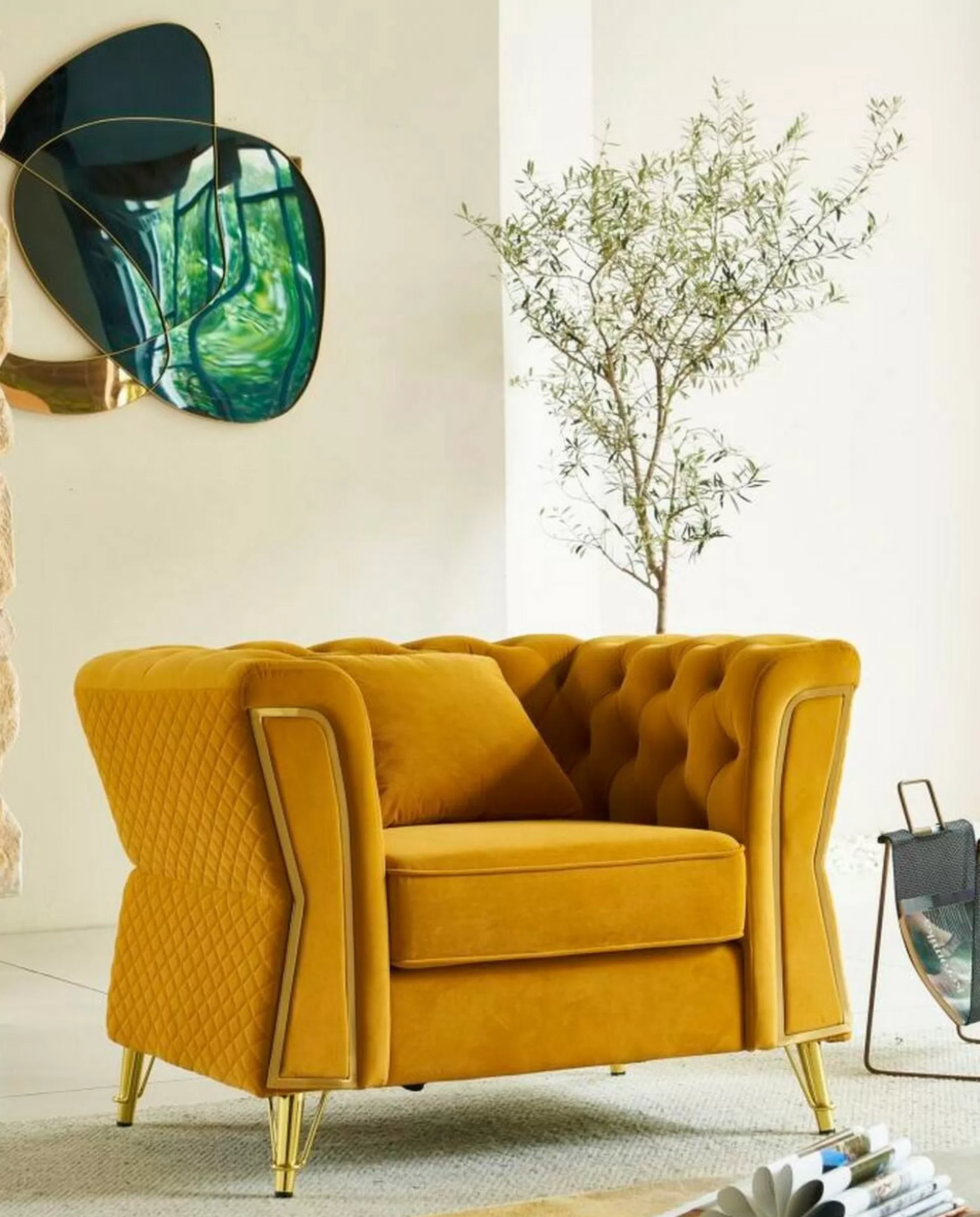 Dmora Poltrone<Poltrona Gabbiano, 104x83 h76 cm, Ocra e Oro