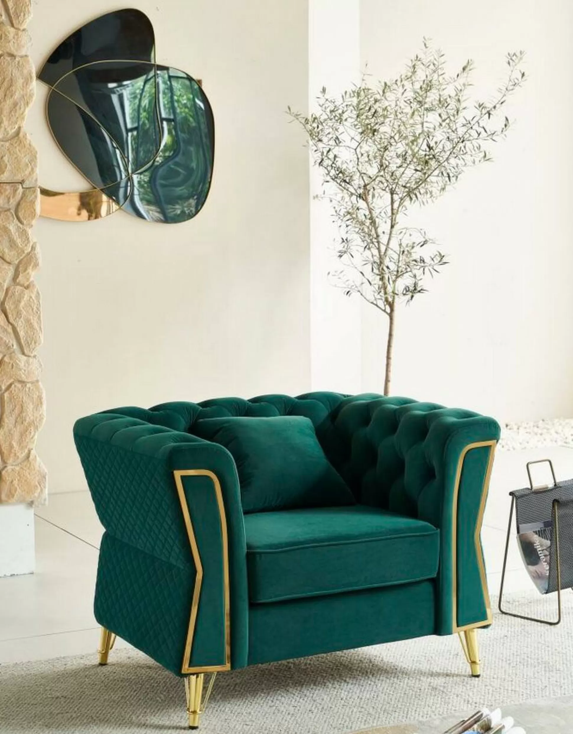 Dmora Poltrone<Poltrona Gabbiano, 104x83 h76 cm, Verde e Oro