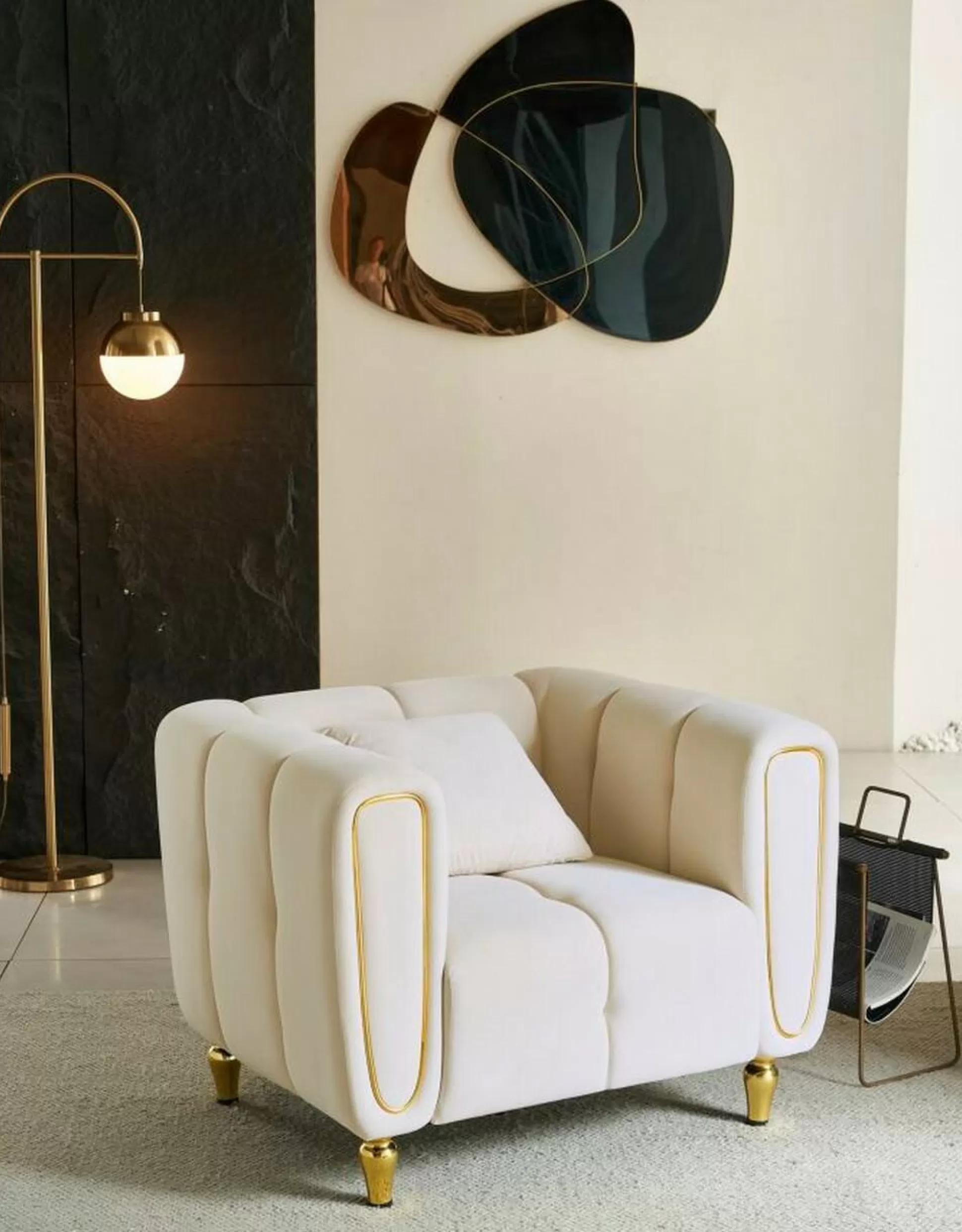Dmora Poltrone<Poltrona Madama, 81x97 h71 cm, Crema e Oro