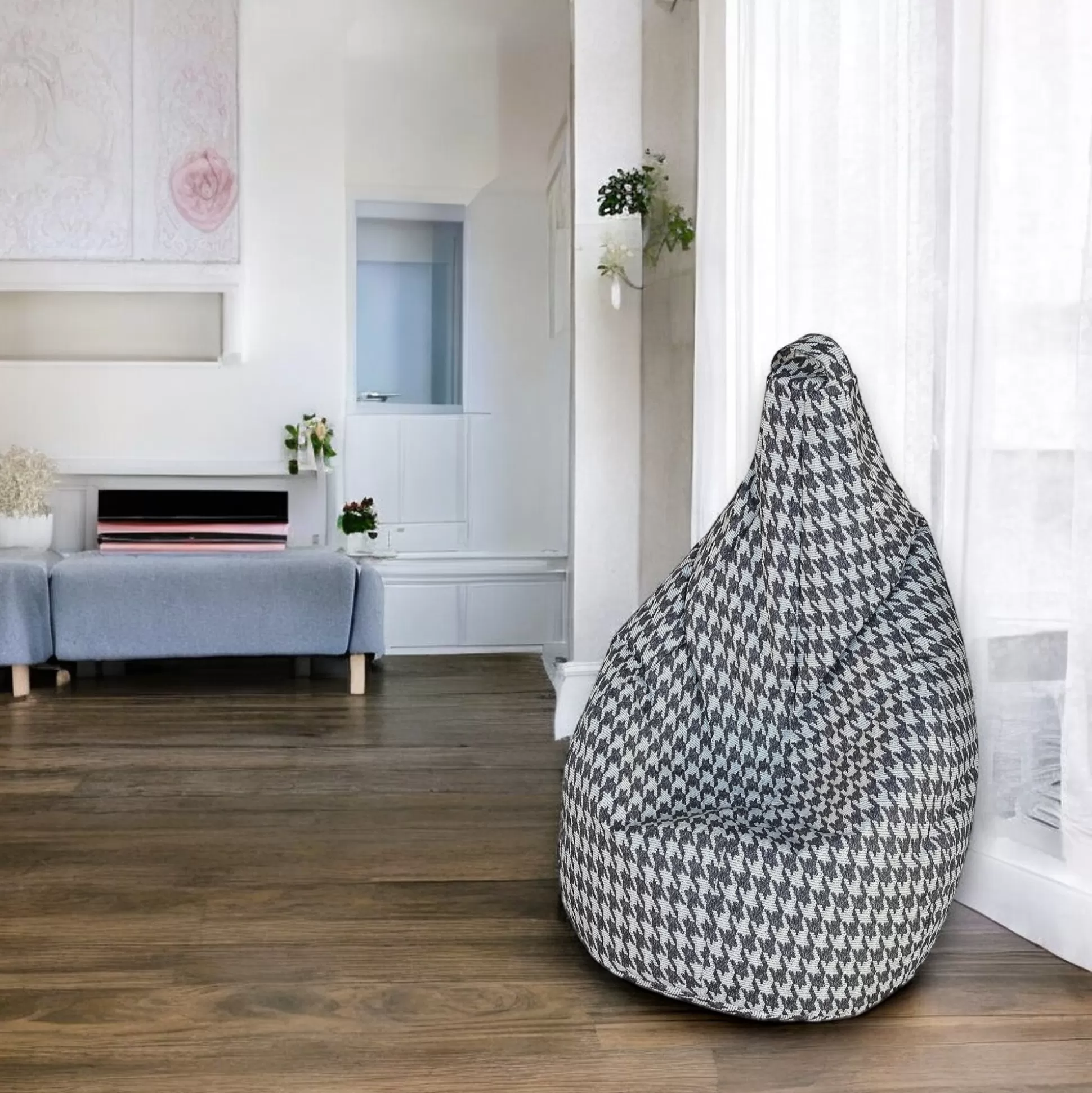 Dmora Pouf<Pouf Maristella, 80x80 h120 cm, Nero e Bianco, Pied de poule grande