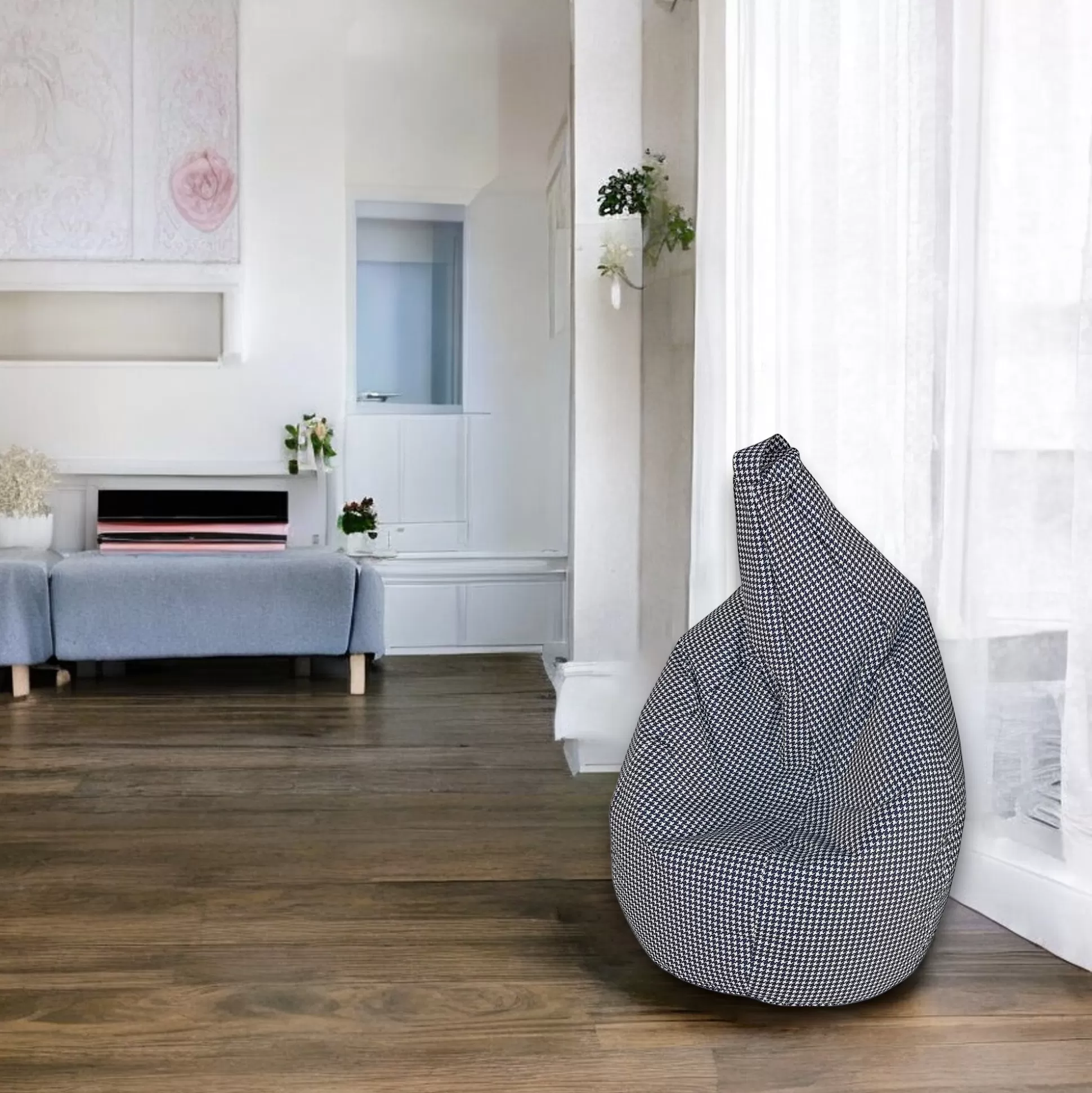 Dmora Pouf<Pouf Maristella, 80x80 h120 cm, Nero e Bianco, Pied de poule piccolo