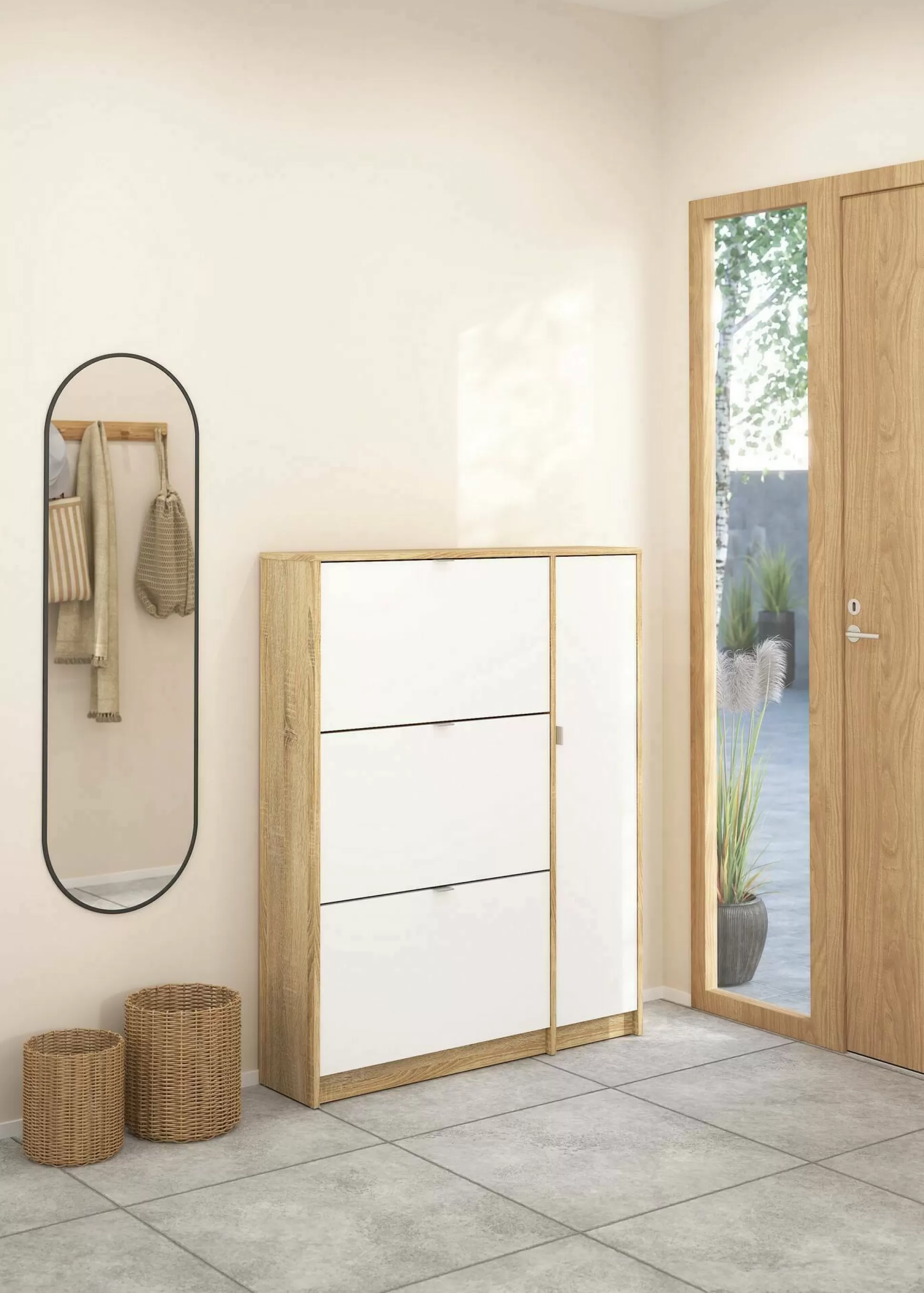 Dmora Scarpiere<Scarpiera Abastract, 99x24 h124 cm, Quercia e Bianco