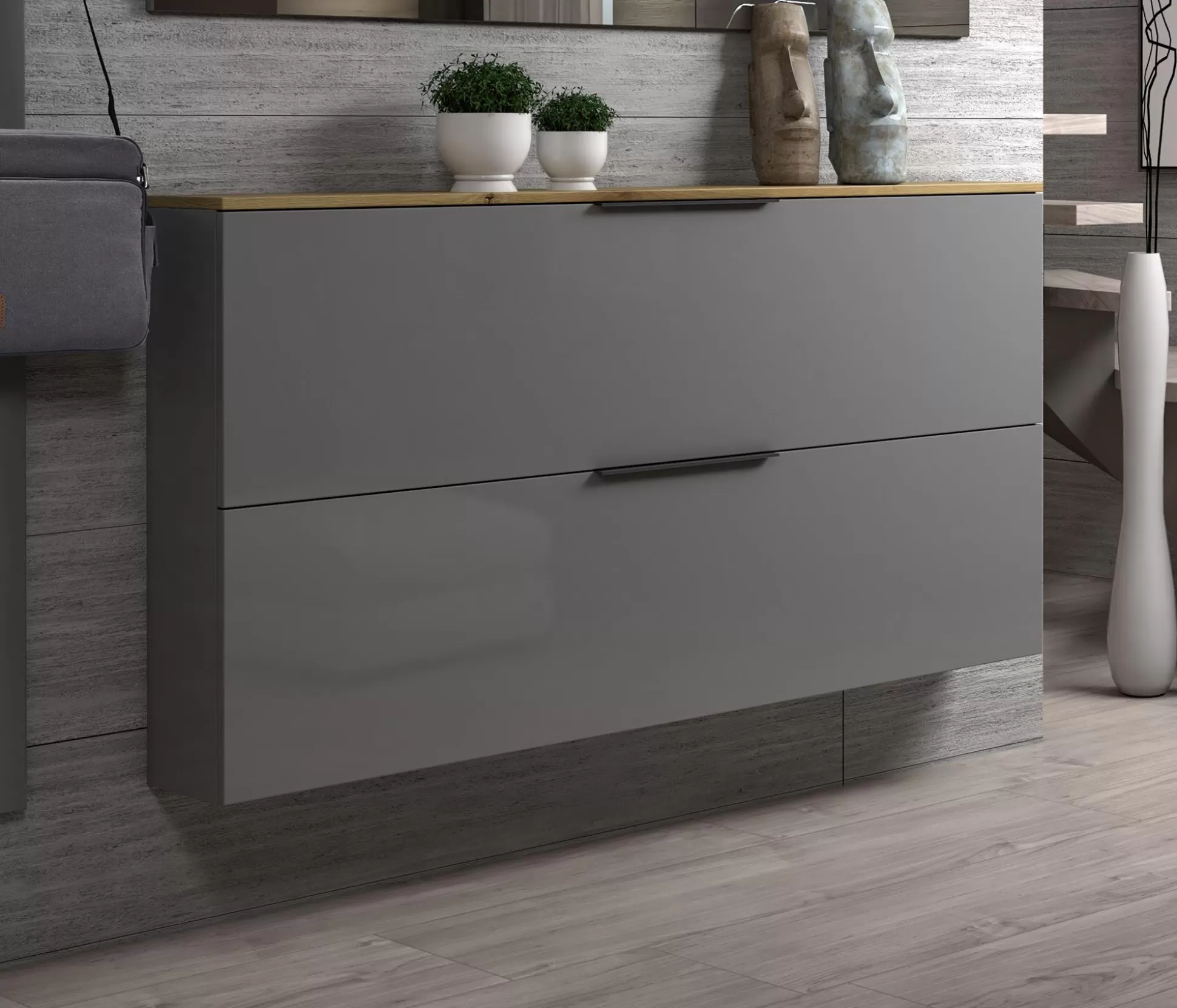 Dmora Scarpiere<Scarpiera Achiko, 160x19h80 cm, Antracite lucido e Rovere