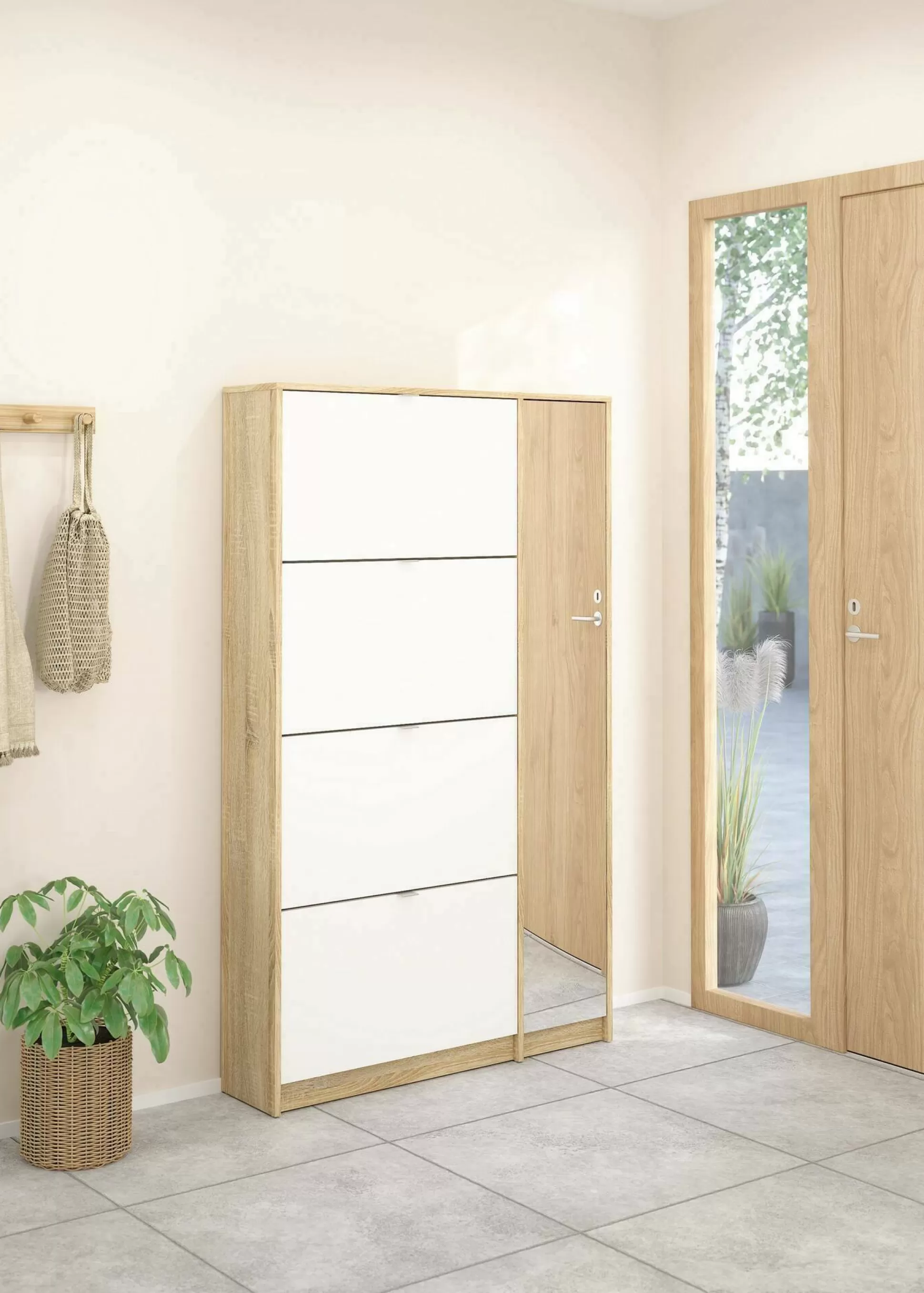 Dmora Scarpiere<Scarpiera Acino, 99x24 h162 cm, Quercia e Bianco