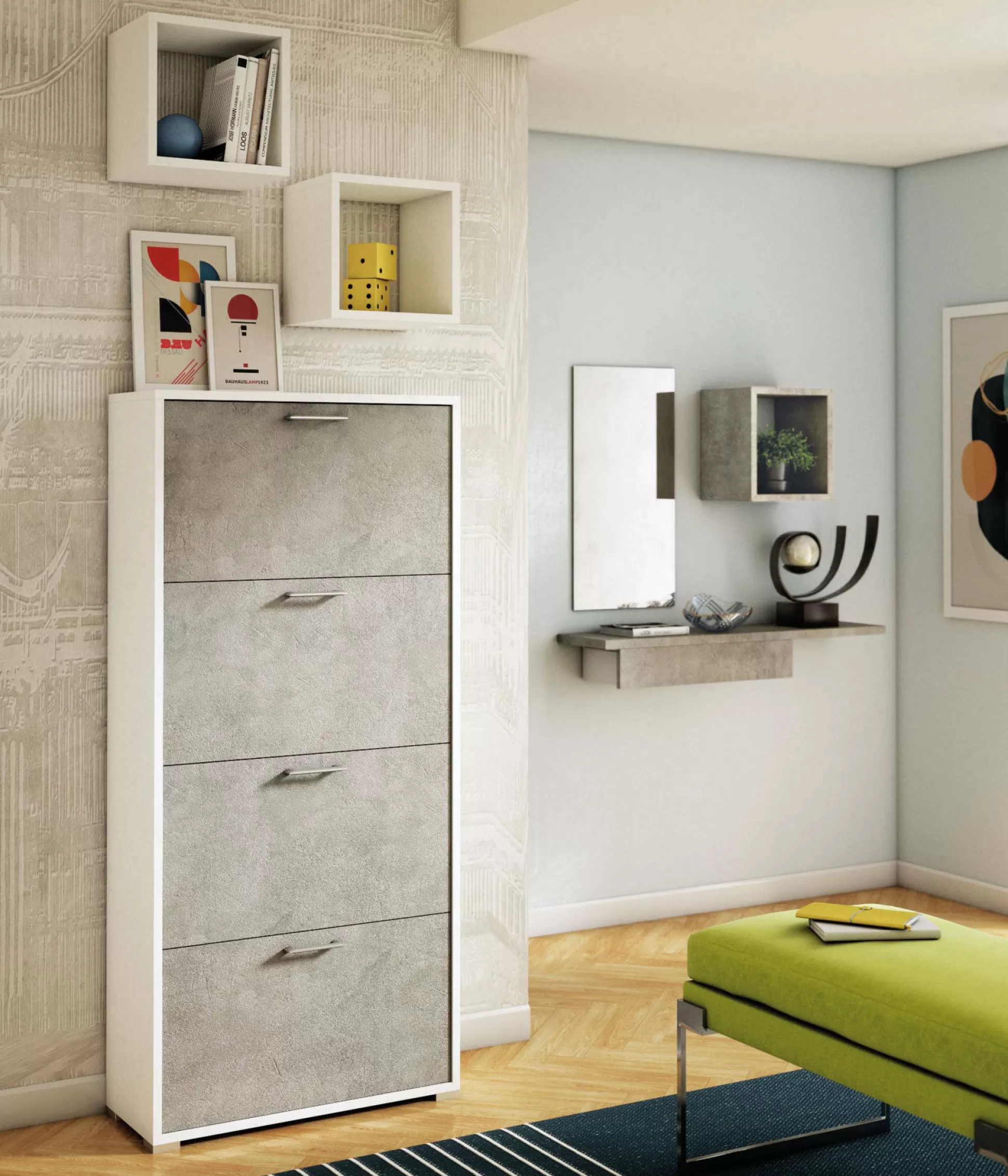 Dmora Scarpiere<Scarpiera Adeindein, 67x28h147 cm, Bianco e Cemento