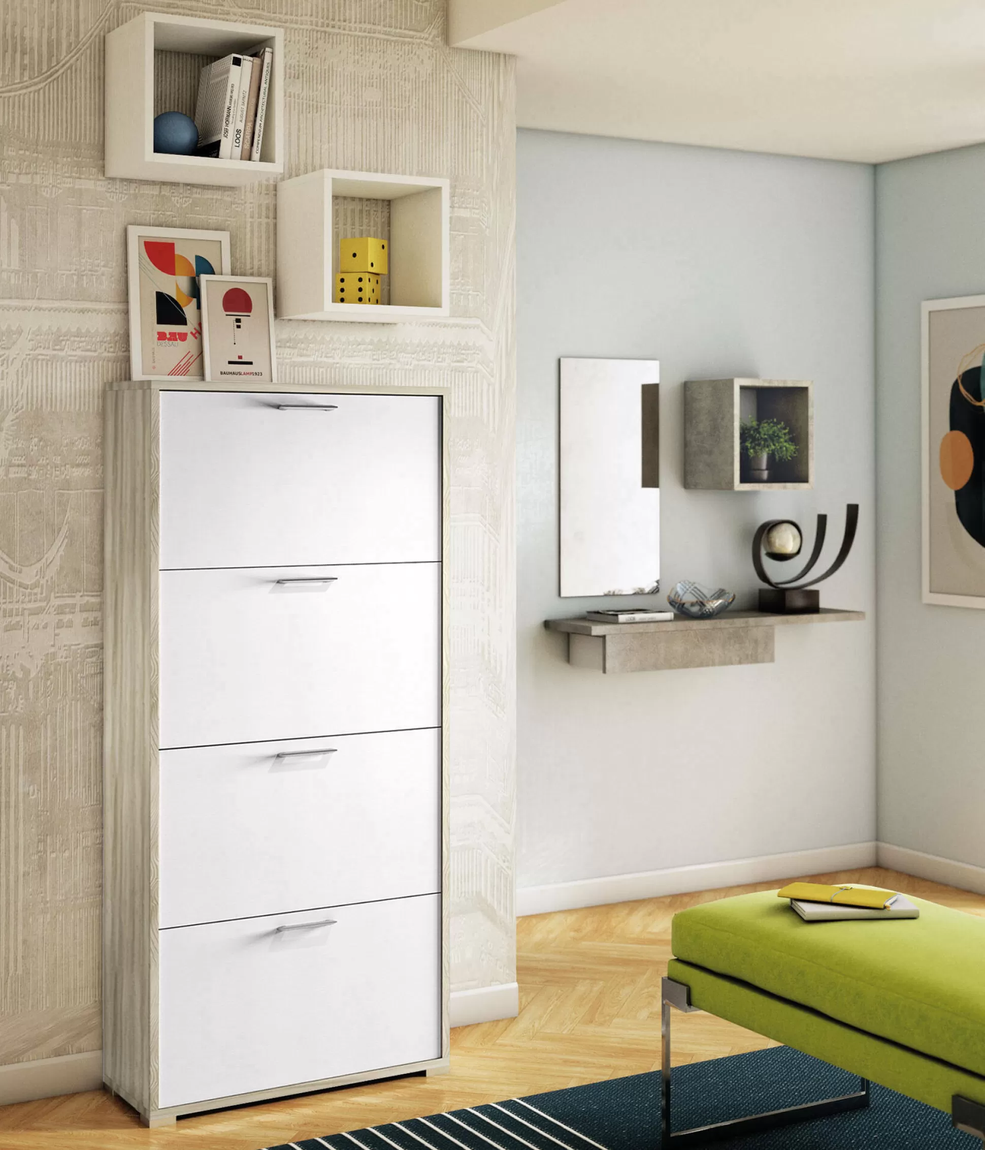 Dmora Scarpiere<Scarpiera Adeindein, 67x28h147 cm, Bianco e Olmo