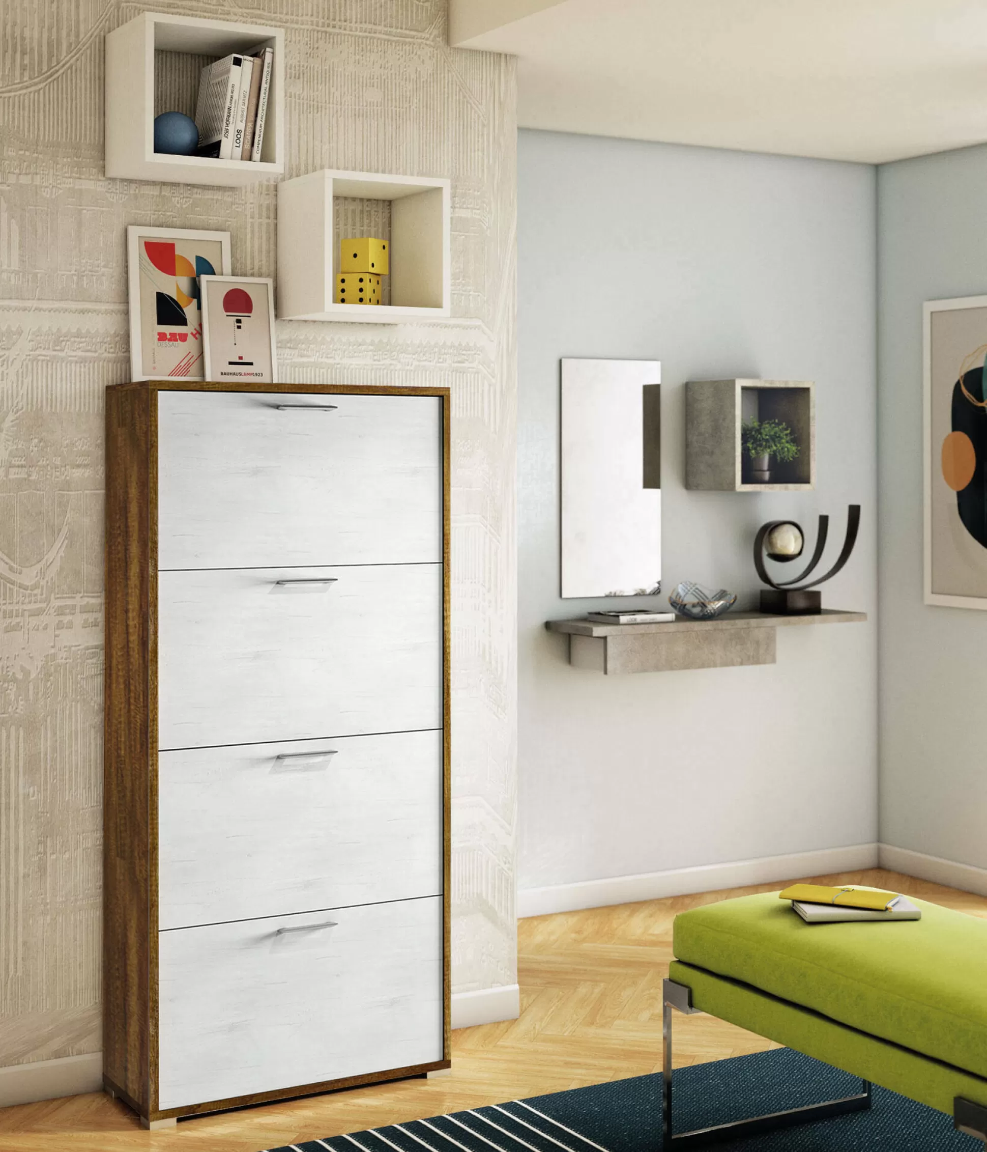 Dmora Scarpiere<Scarpiera Adeindein, 67x28h147 cm, Bianco e Rovere