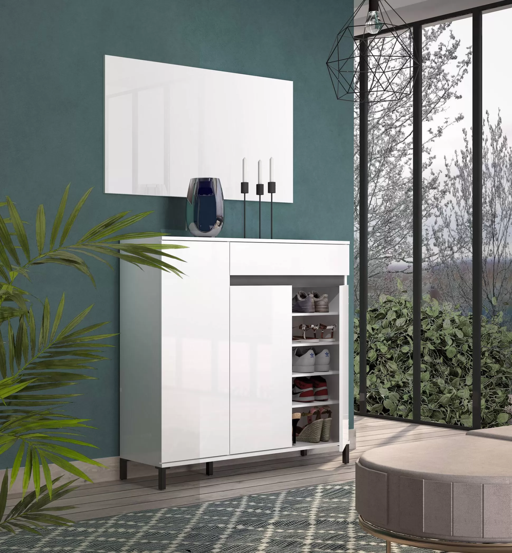 Dmora Scarpiere<Scarpiera Adelinda, 120x34h115 cm, Bianco lucido e Antracite
