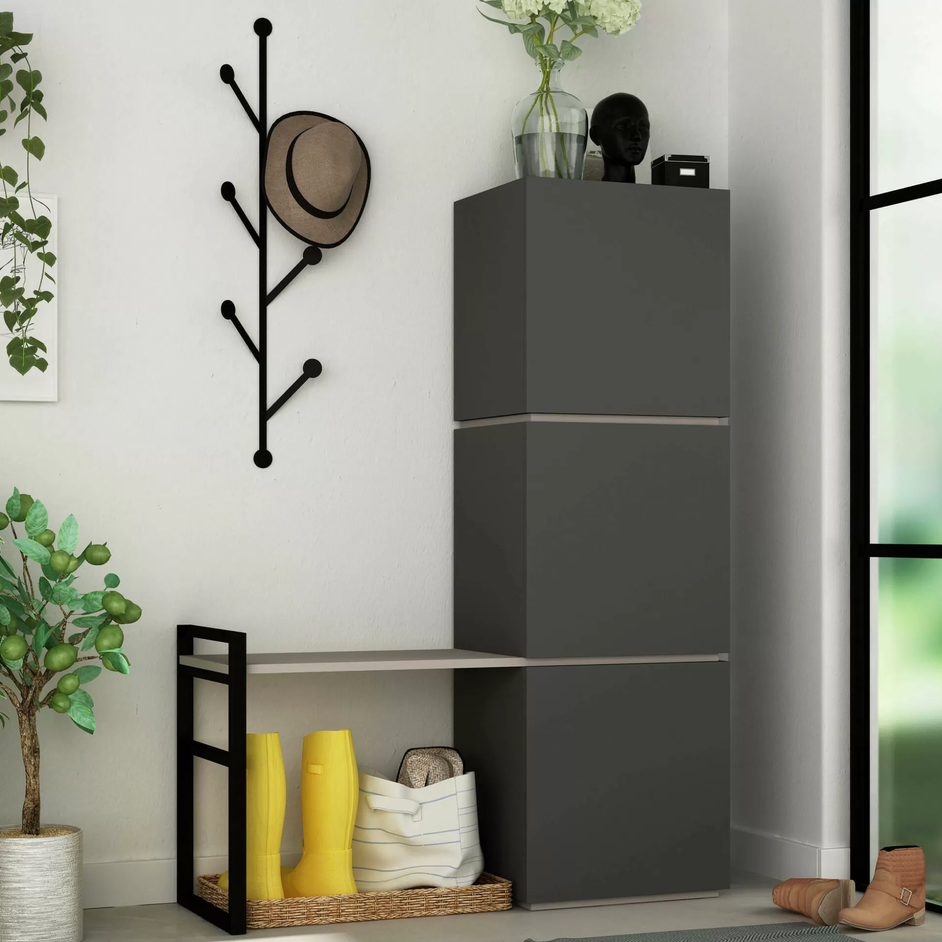 Dmora Scarpiere<Scarpiera Akoni, 109x39 h149 cm, Antracite e Quercia