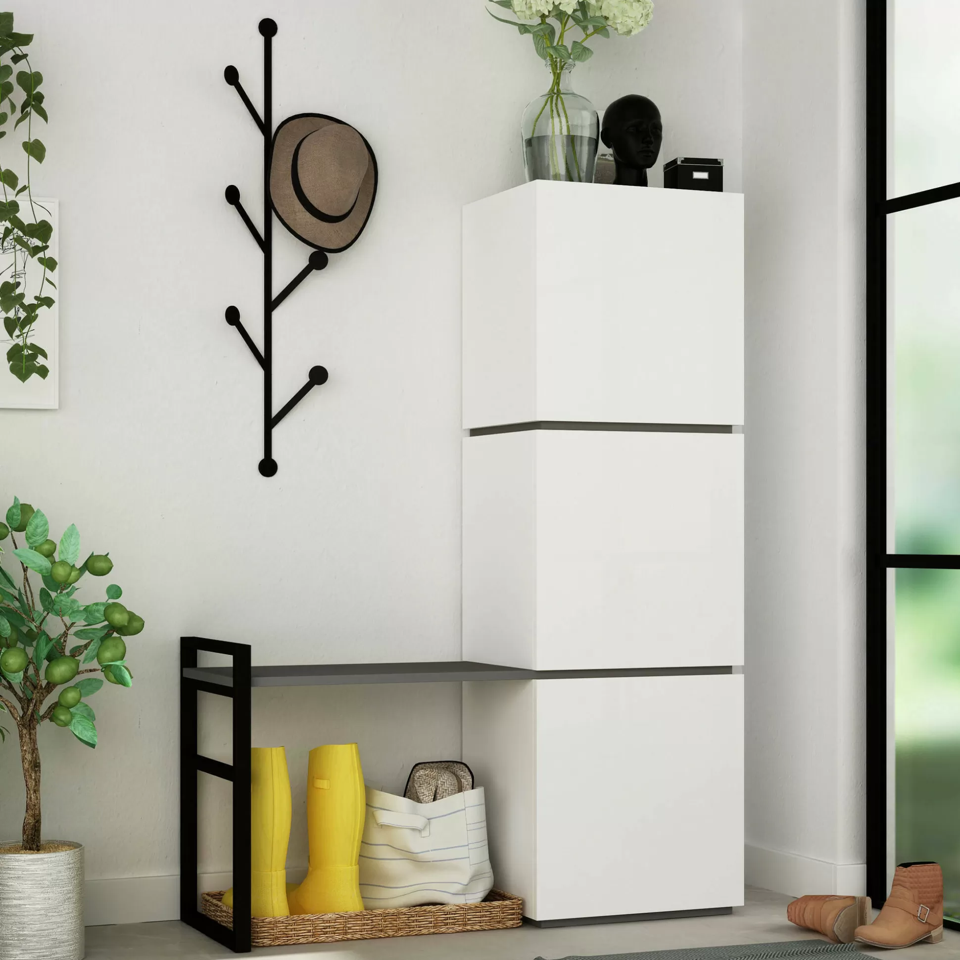 Dmora Scarpiere<Scarpiera Akoni, 109x39 h149 cm, Bianco e Antracite