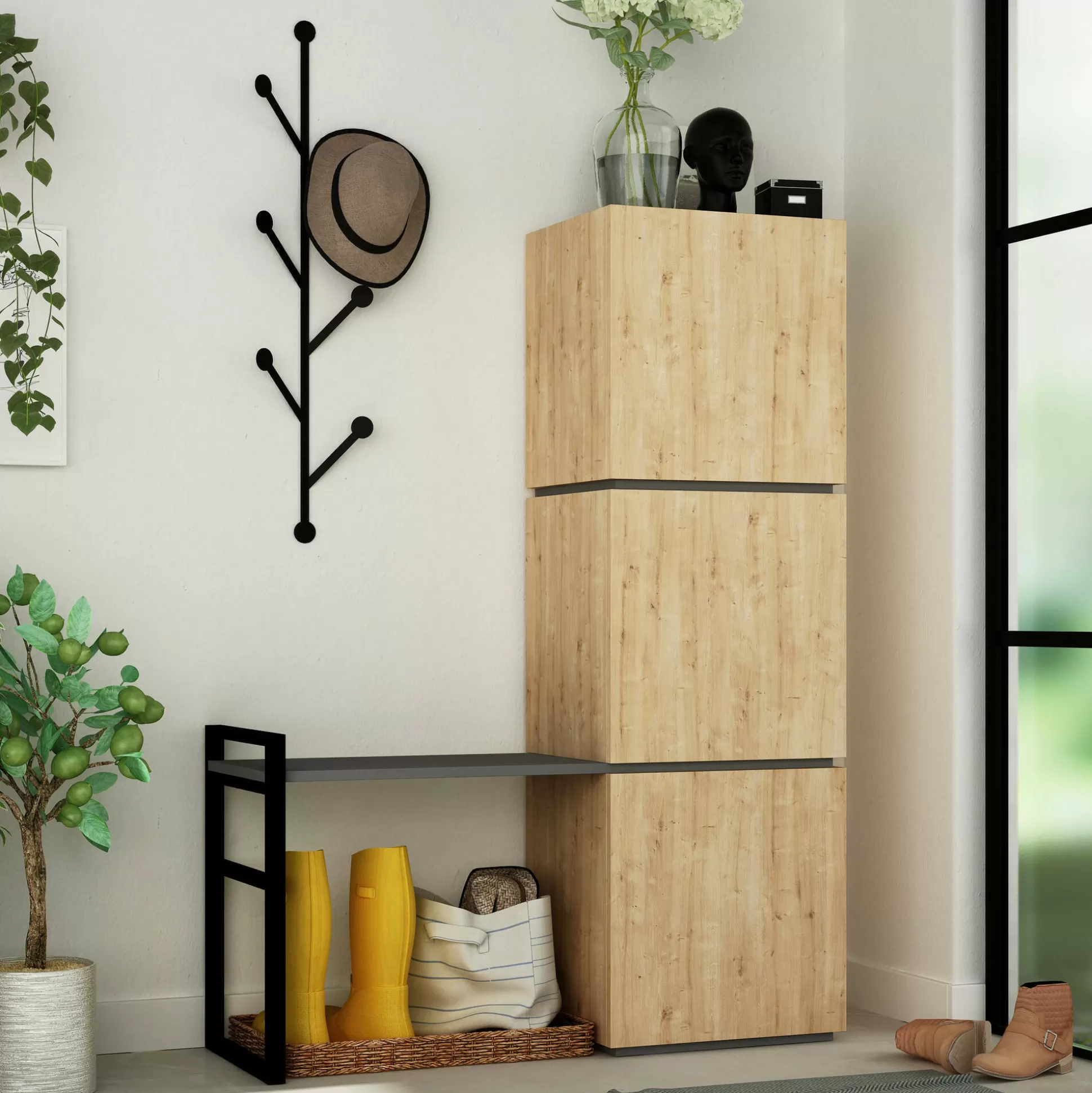 Dmora Scarpiere<Scarpiera Akoni, 109x39 h149 cm, Quercia e Antracite