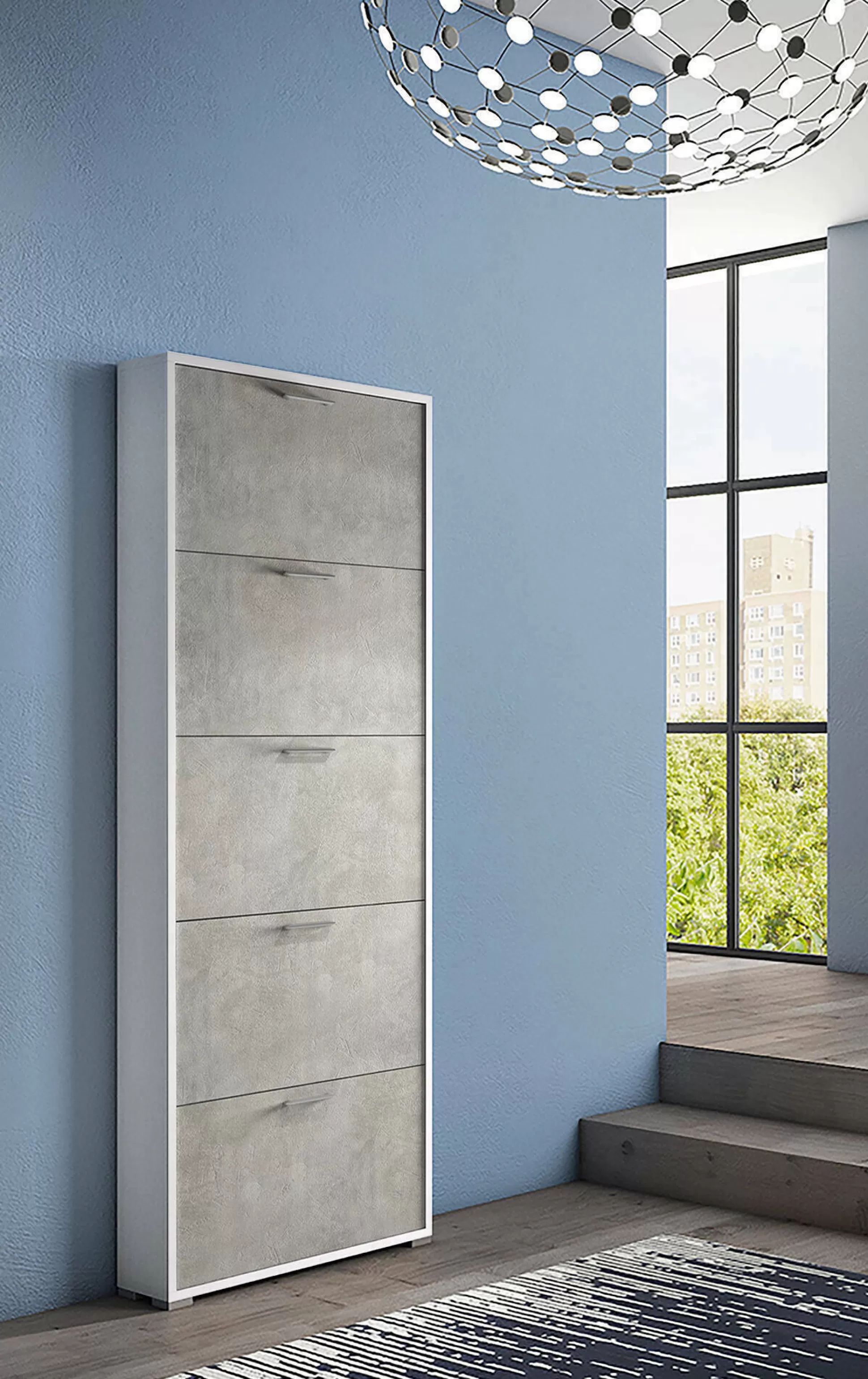 Dmora Scarpiere<Scarpiera Amigo, 67x18h184 cm, Cemento e Bianco