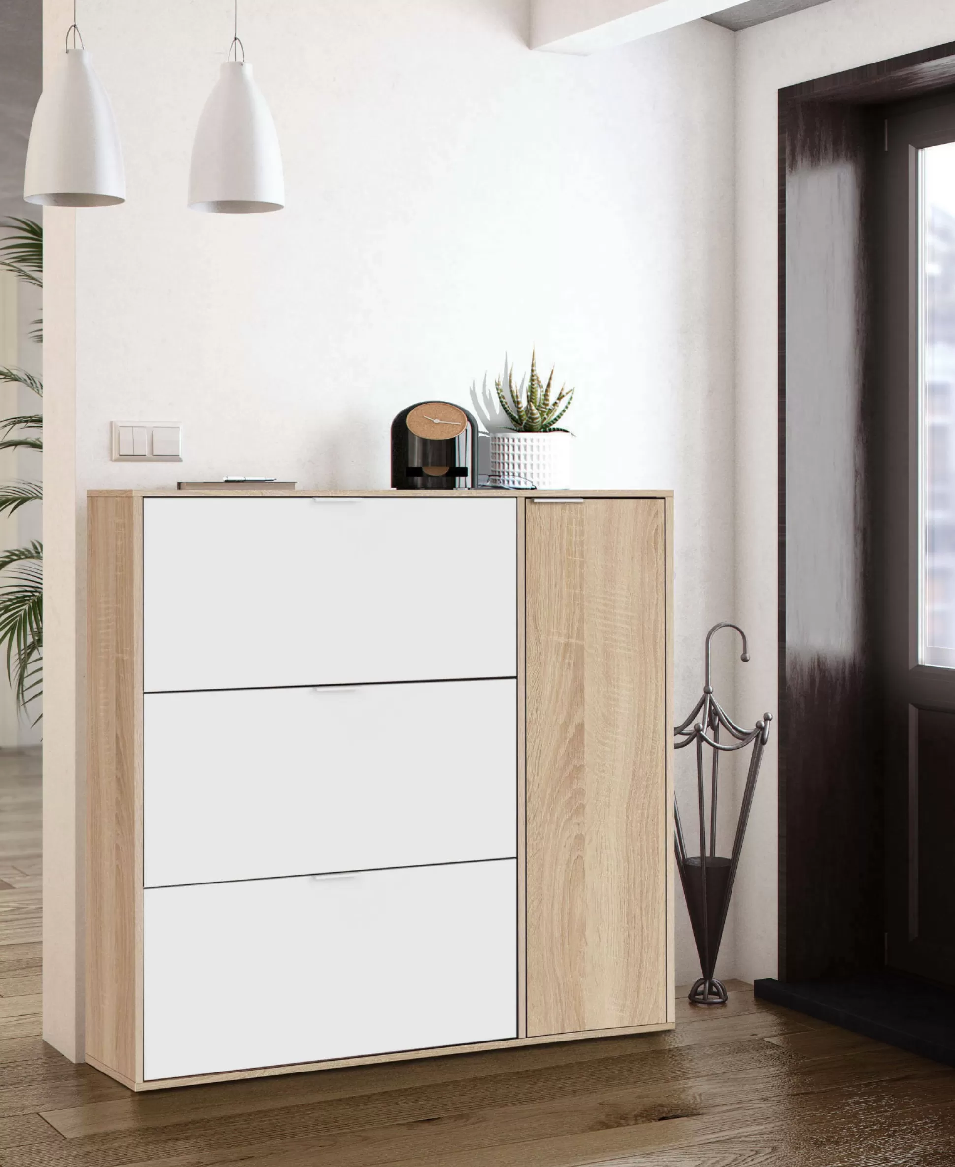 Dmora Scarpiere<Scarpiera Ammour, 106x22h115 cm, Rovere e Bianco