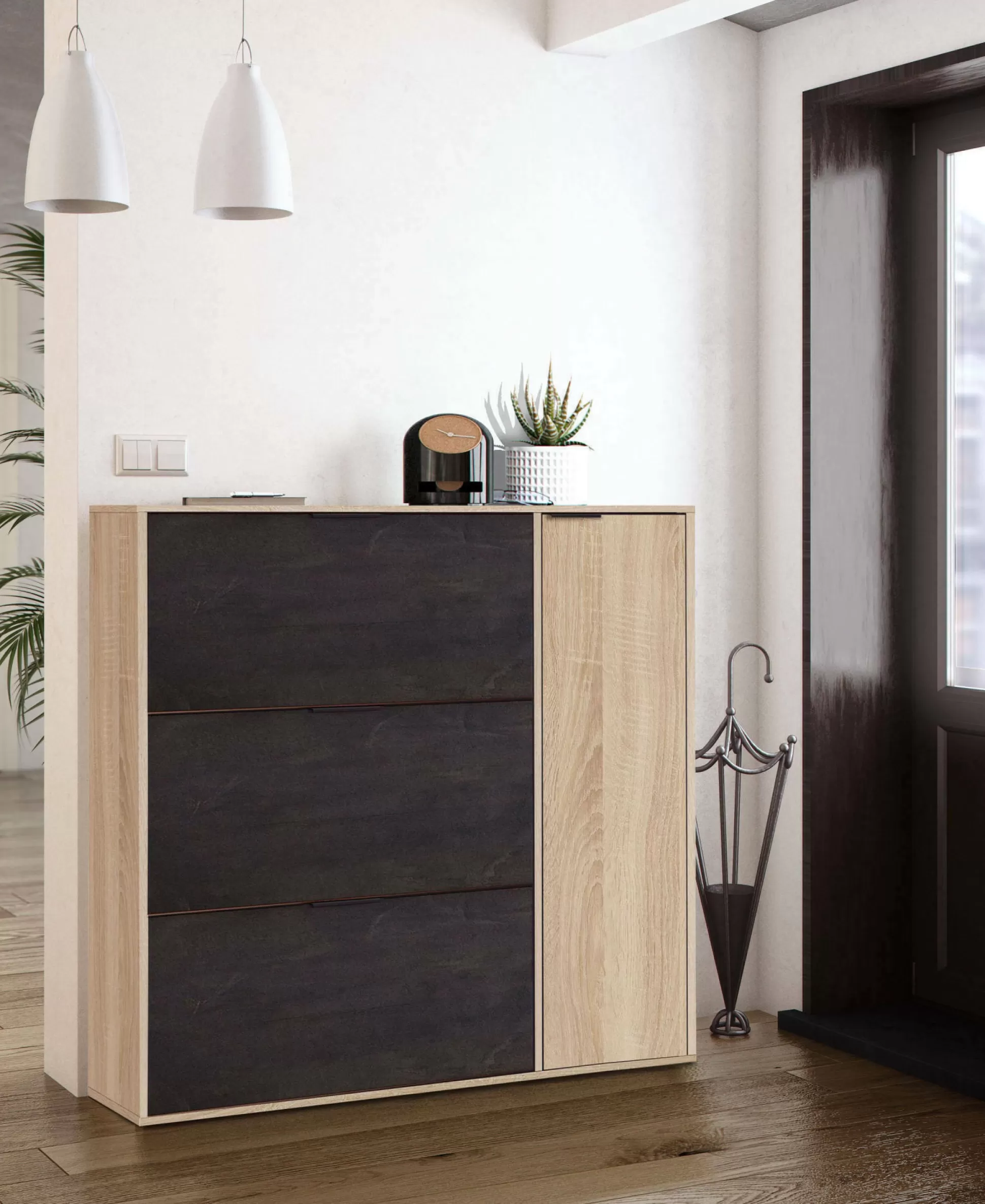 Dmora Scarpiere<Scarpiera Ammour, 106x22h115 cm, Rovere e Nero