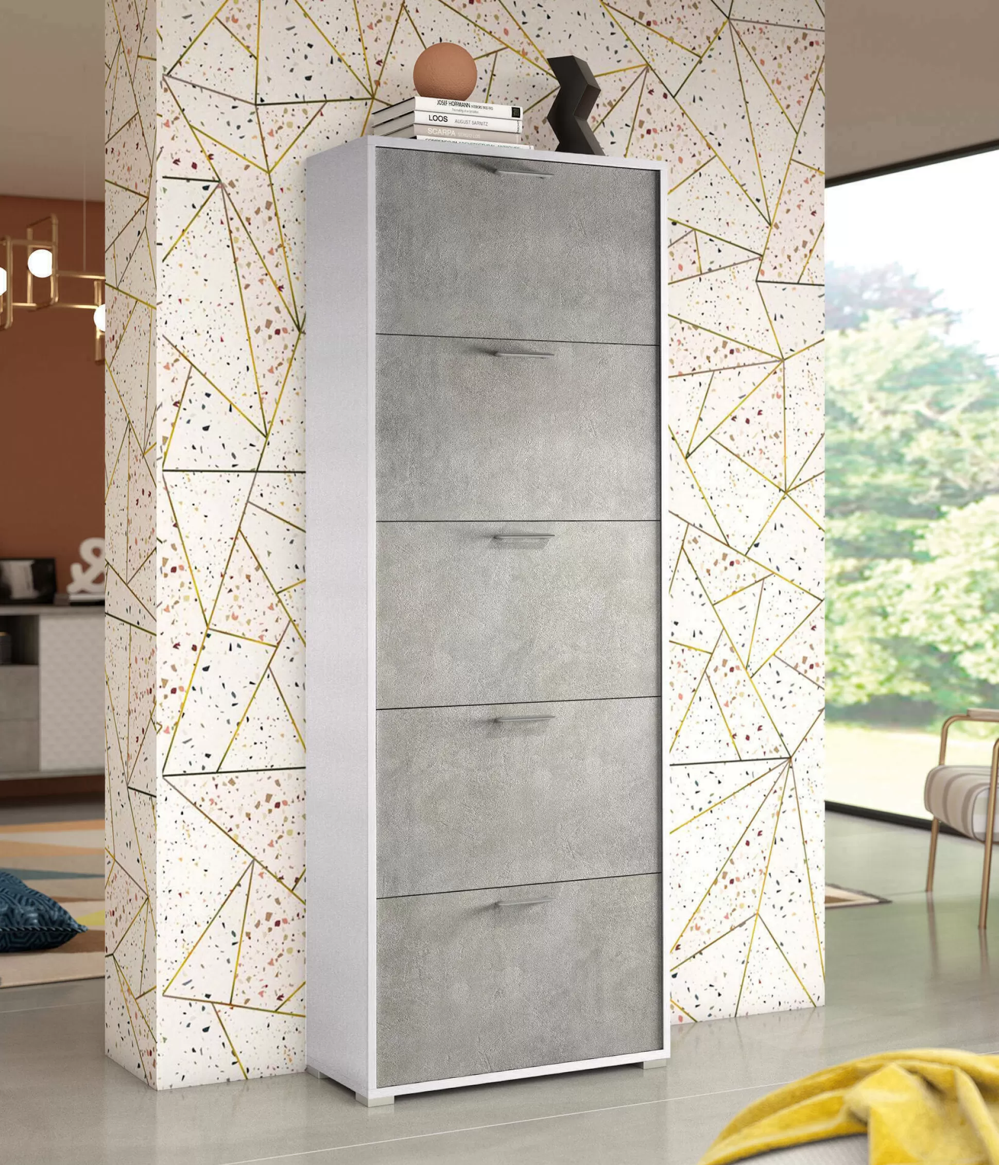 Dmora Scarpiere<Scarpiera Anina, 67x28h183 cm, Bianco e Cemento