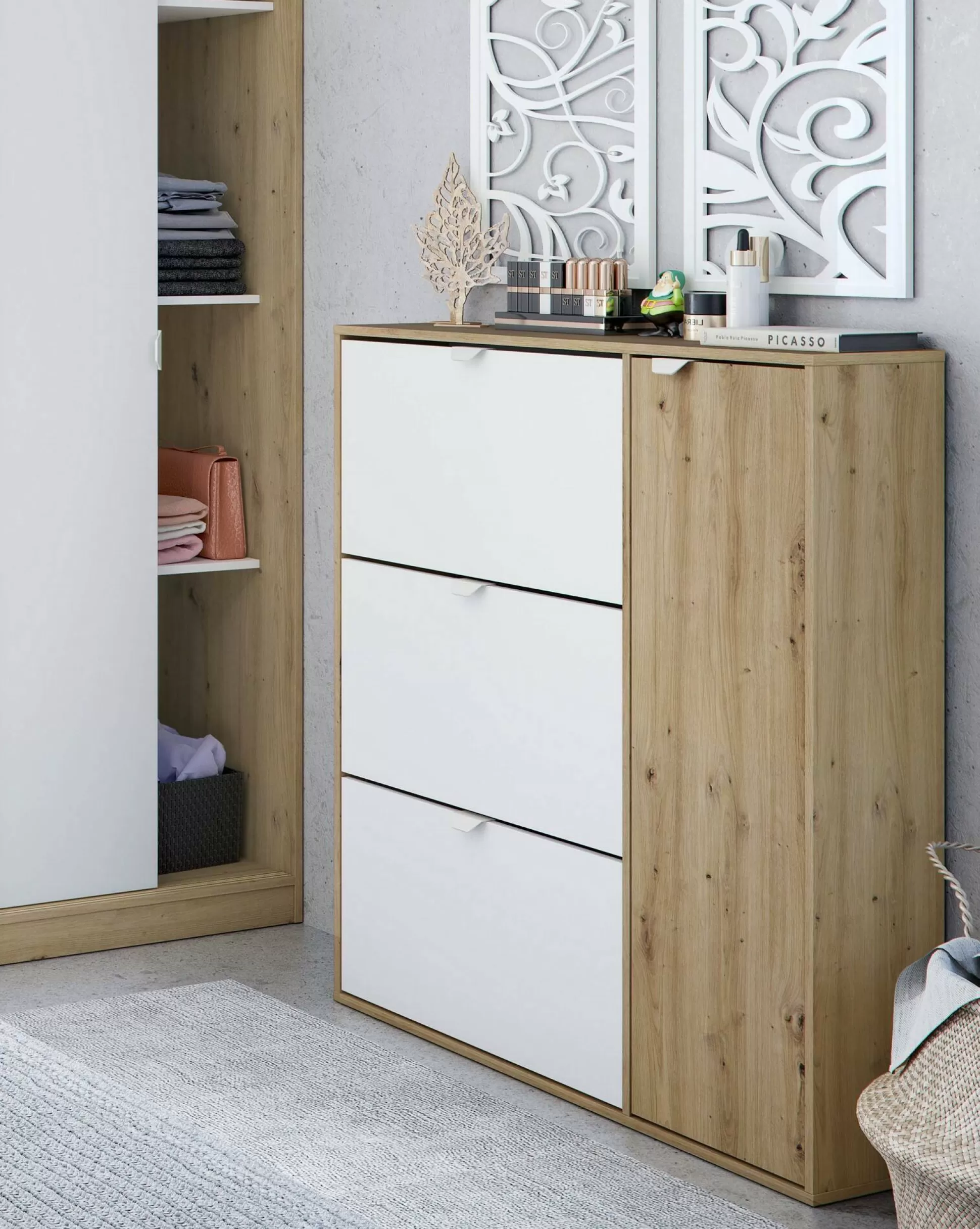 Dmora Scarpiere<Scarpiera Anuk, 105x24h112 cm, Bianco e Rovere
