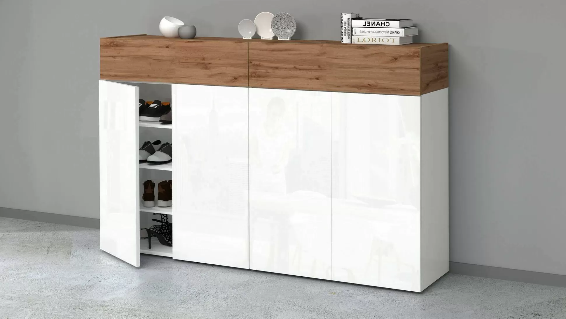 Dmora Scarpiere<Scarpiera Are, 154x38h100 cm, Bianco e