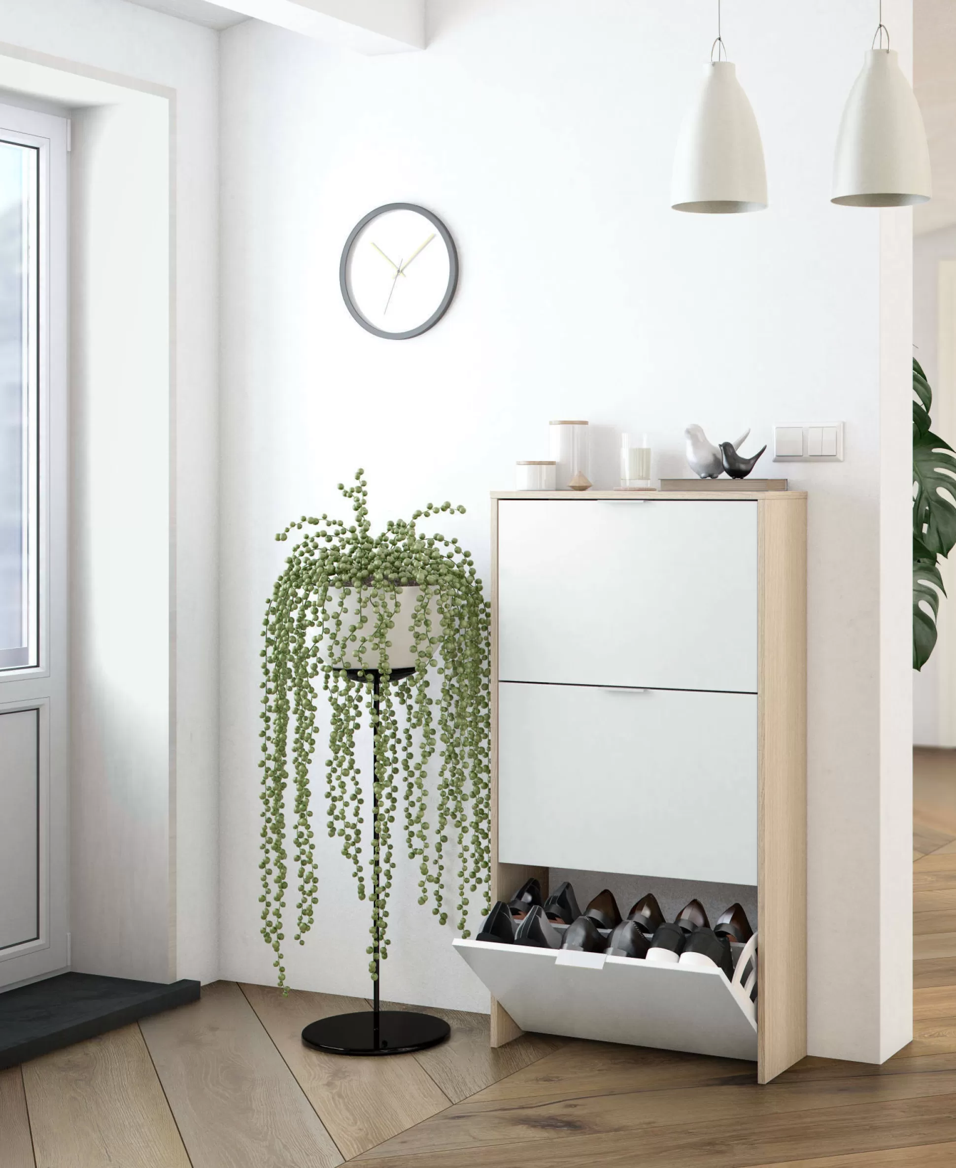 Dmora Scarpiere<Scarpiera Asca, 60x22h113 cm, Rovere e Bianco lucido