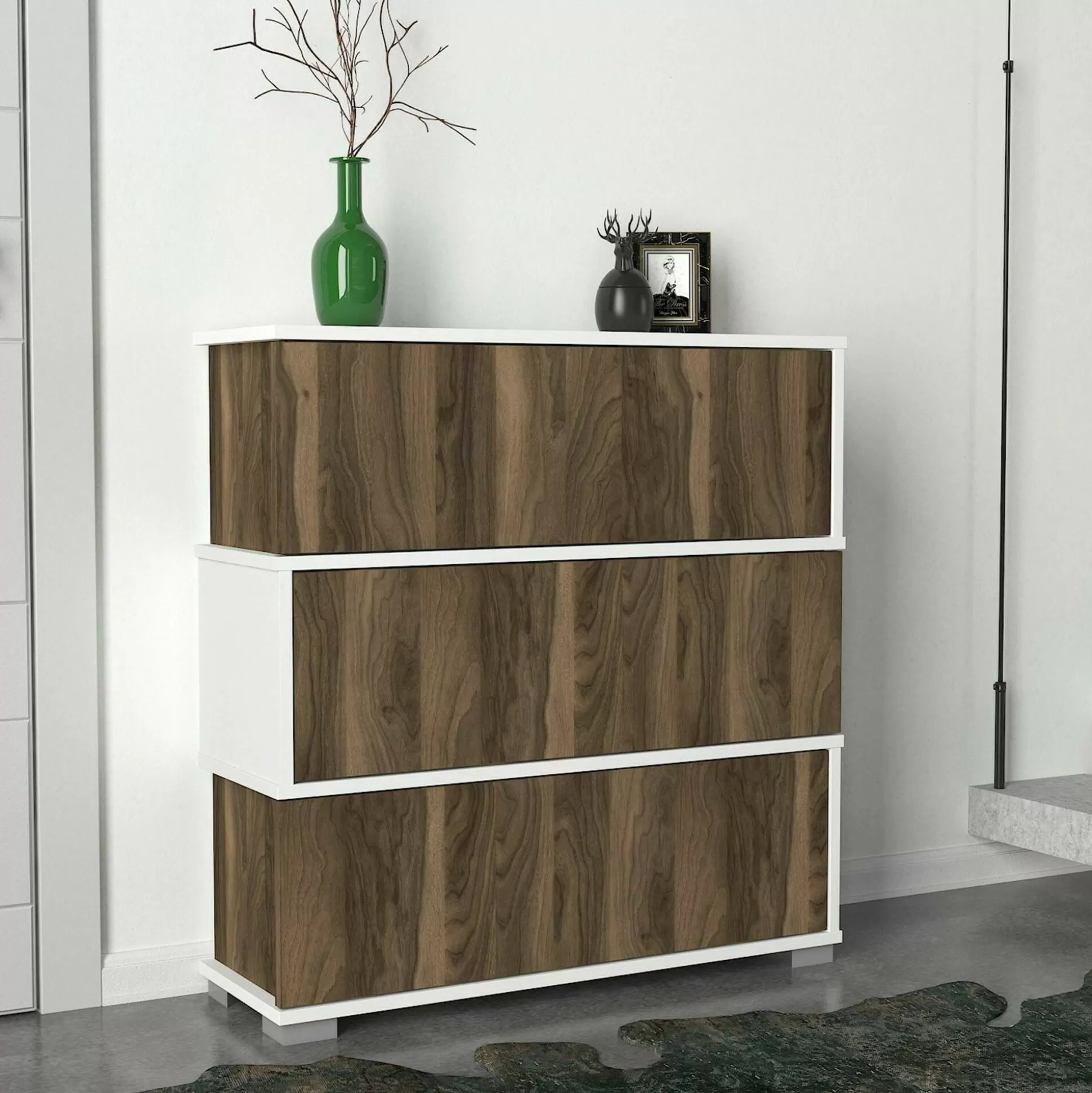 Dmora Scarpiere<Scarpiera Astrubale, 90x30h93 cm, Bianco e Noce