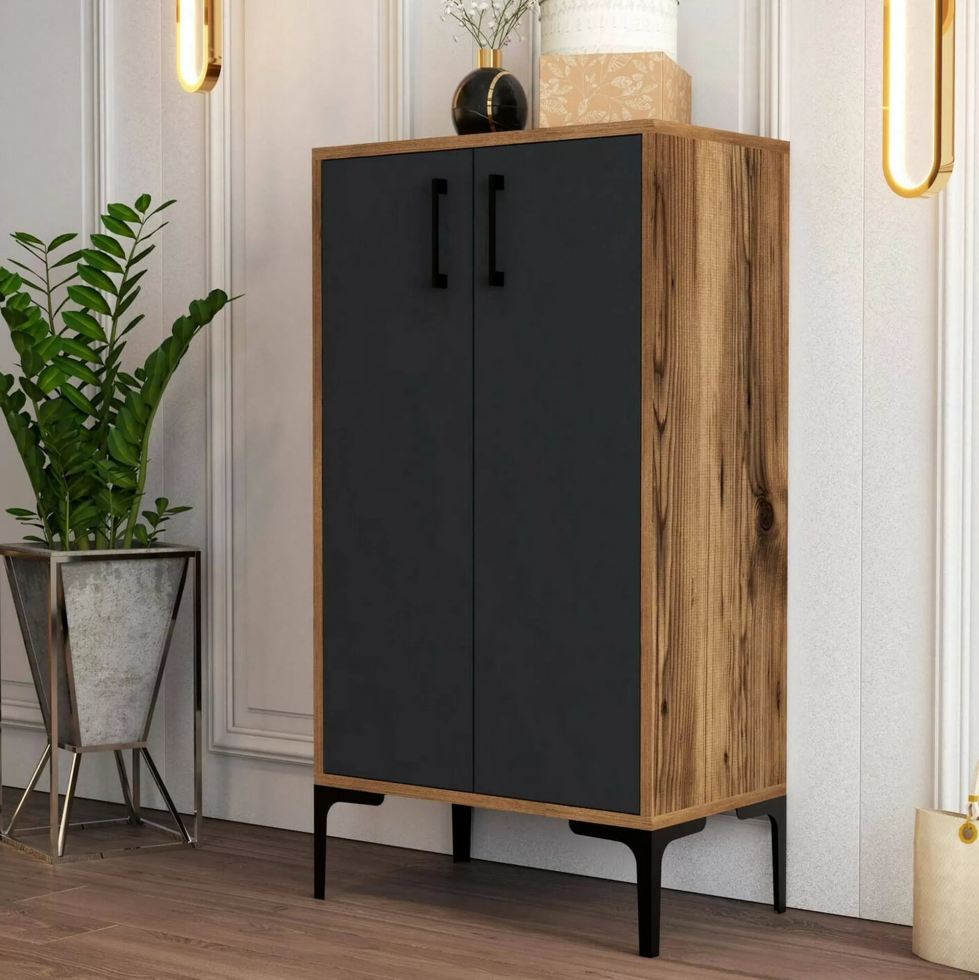 Dmora Scarpiere<Scarpiera Axarix, 60x35h111 cm, Noce e Antracite