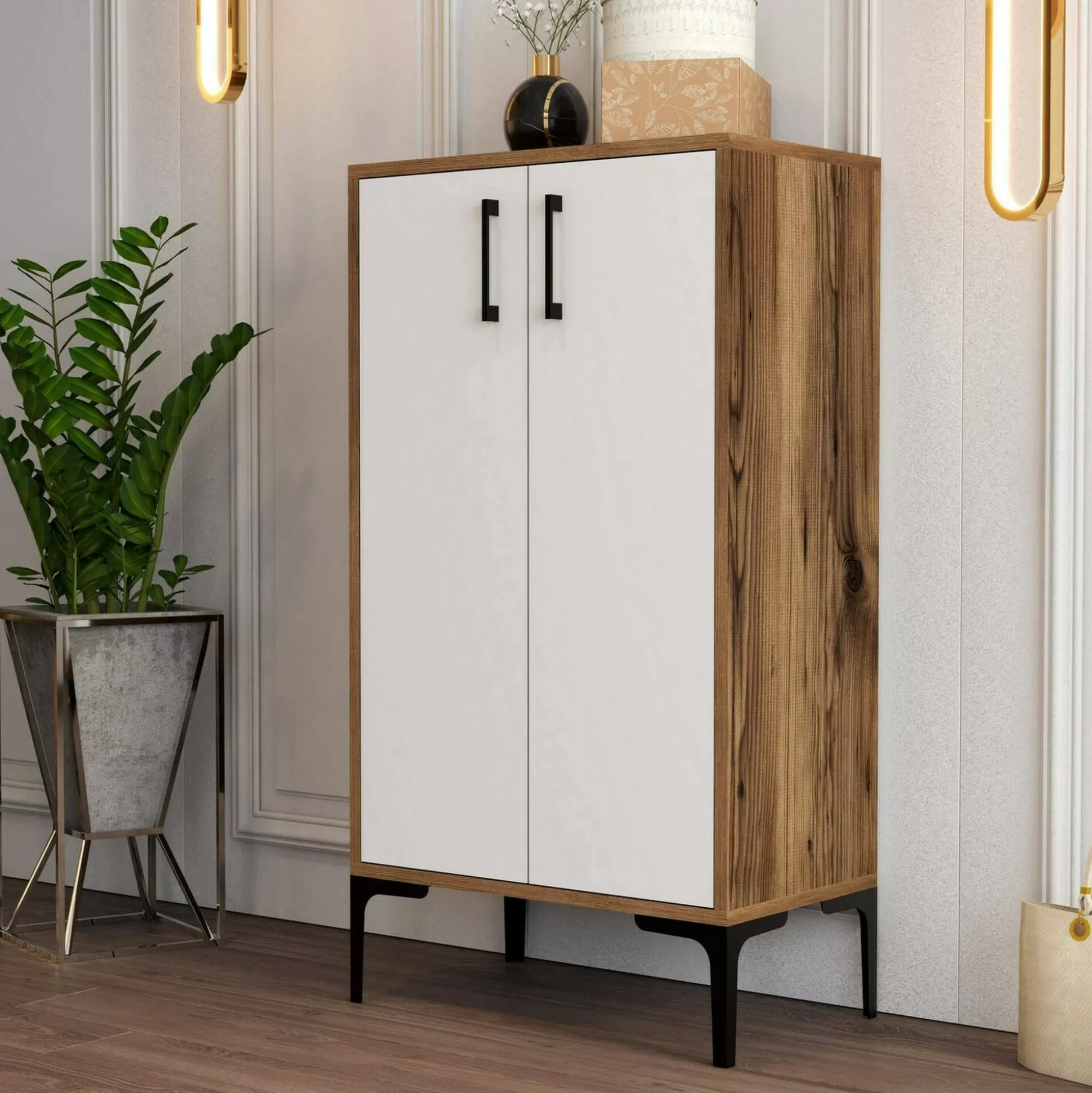 Dmora Scarpiere<Scarpiera Axarix, 60x35h111 cm, Noce e Bianco