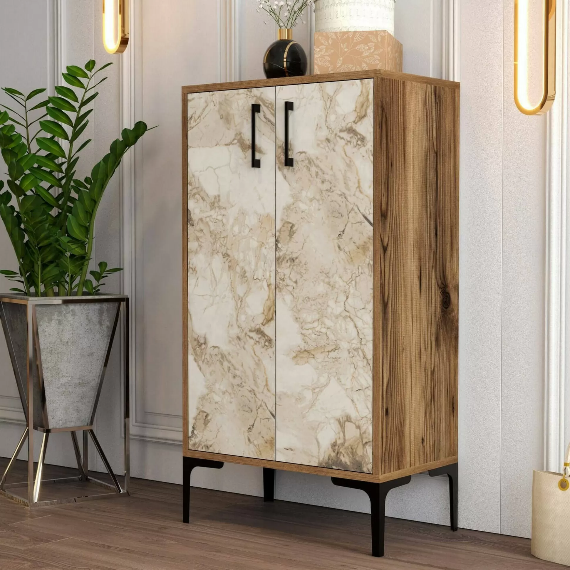 Dmora Scarpiere<Scarpiera Axarix, 60x35h111 cm, Noce e Bianco Marmo
