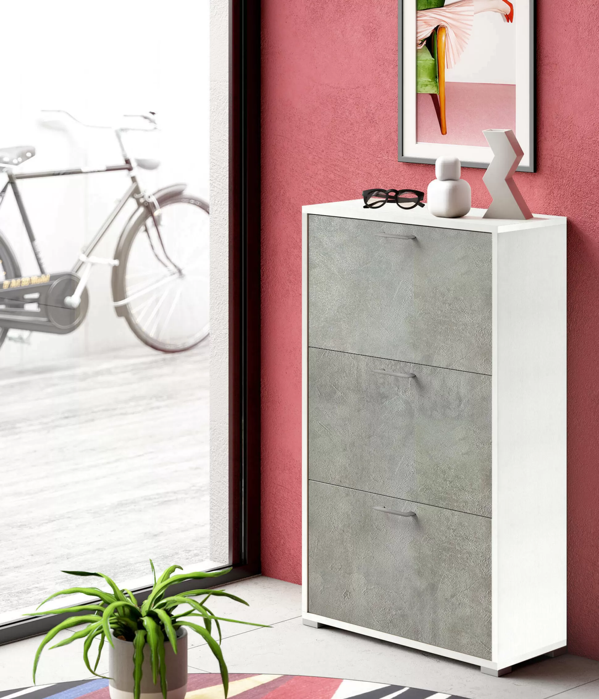 Dmora Scarpiere<Scarpiera Axinite, 67x28h112 cm, Bianco e Cemento