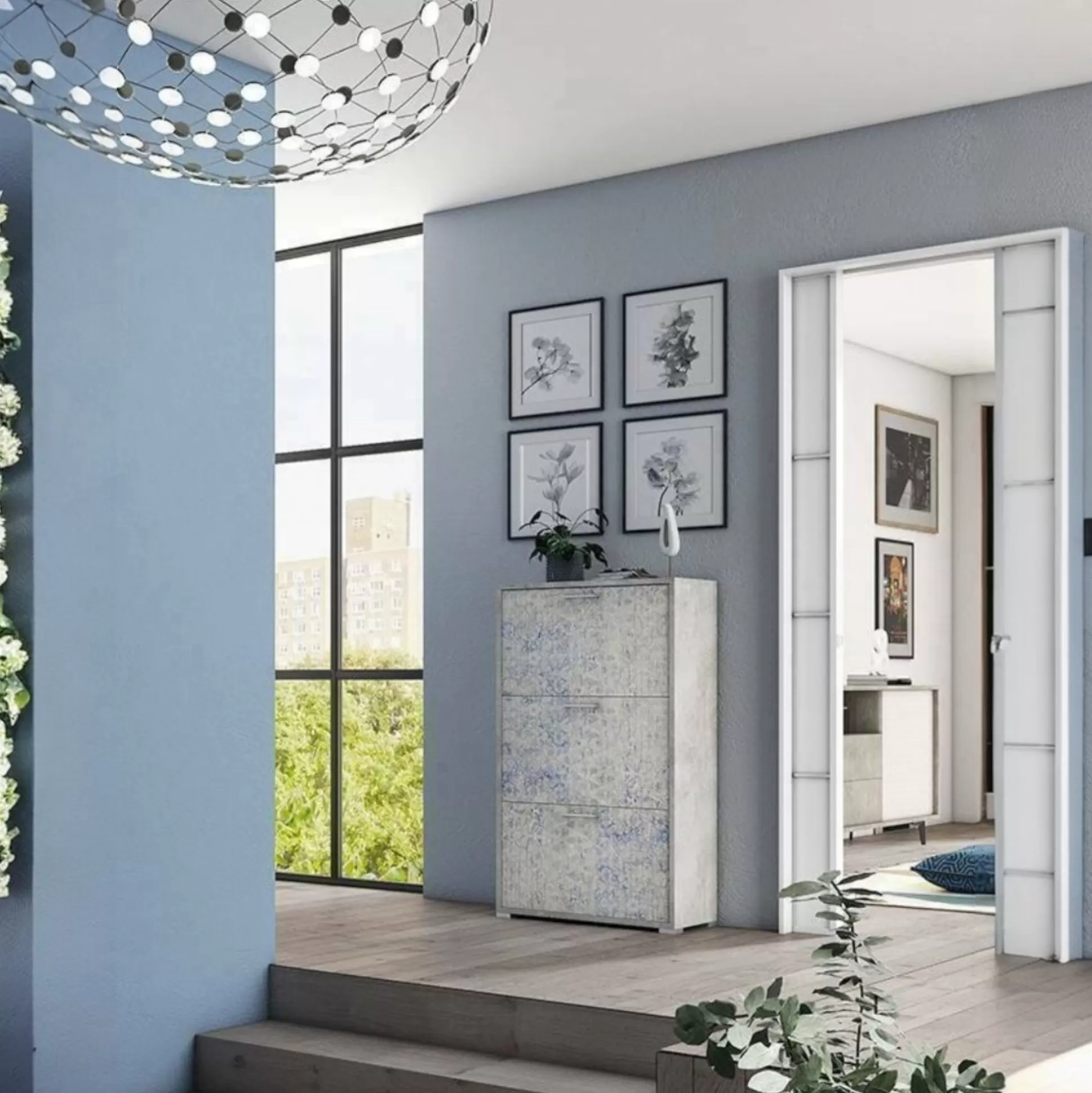 Dmora Scarpiere<Scarpiera Axinite, 67x28h112 cm, Cemento e Azzurro