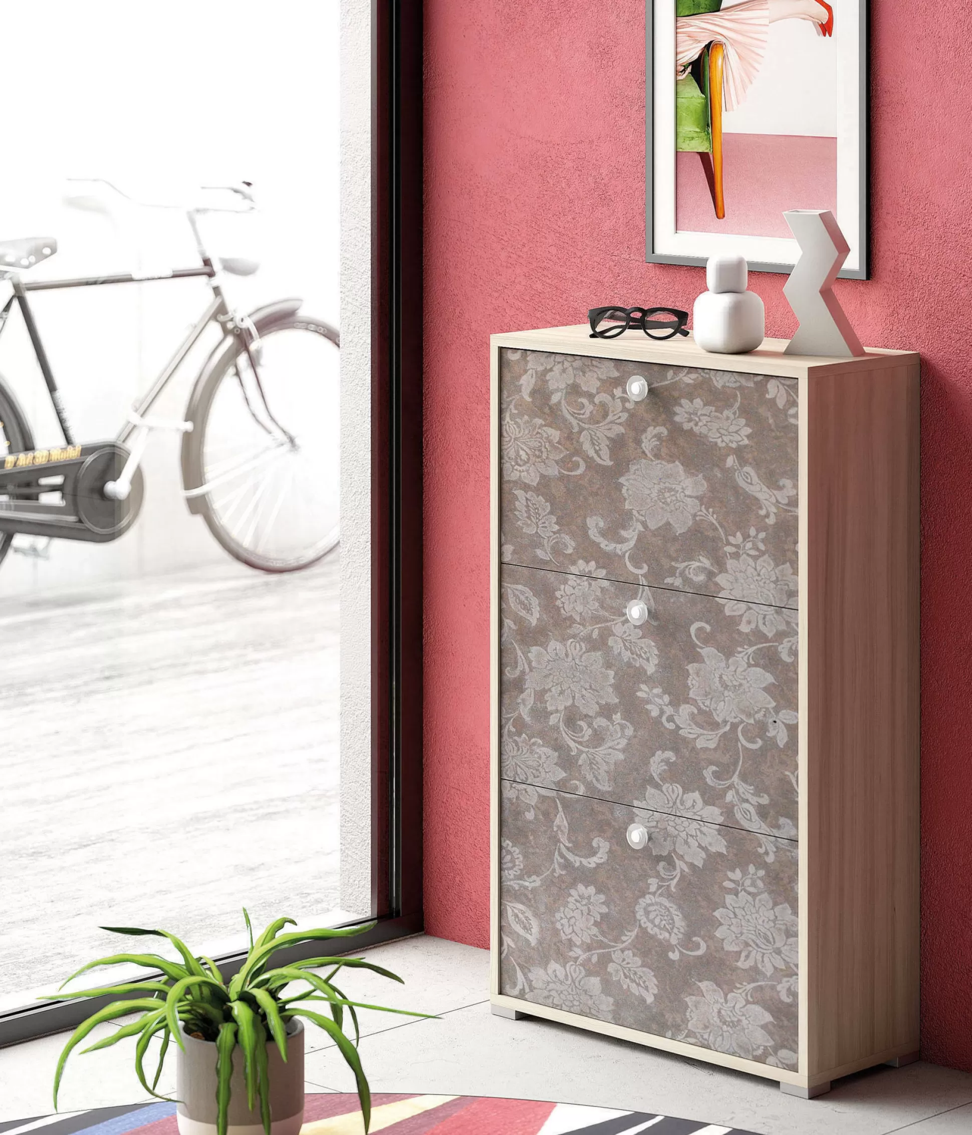 Dmora Scarpiere<Scarpiera Axinite, 67x28h112 cm, Olmo e fantasia