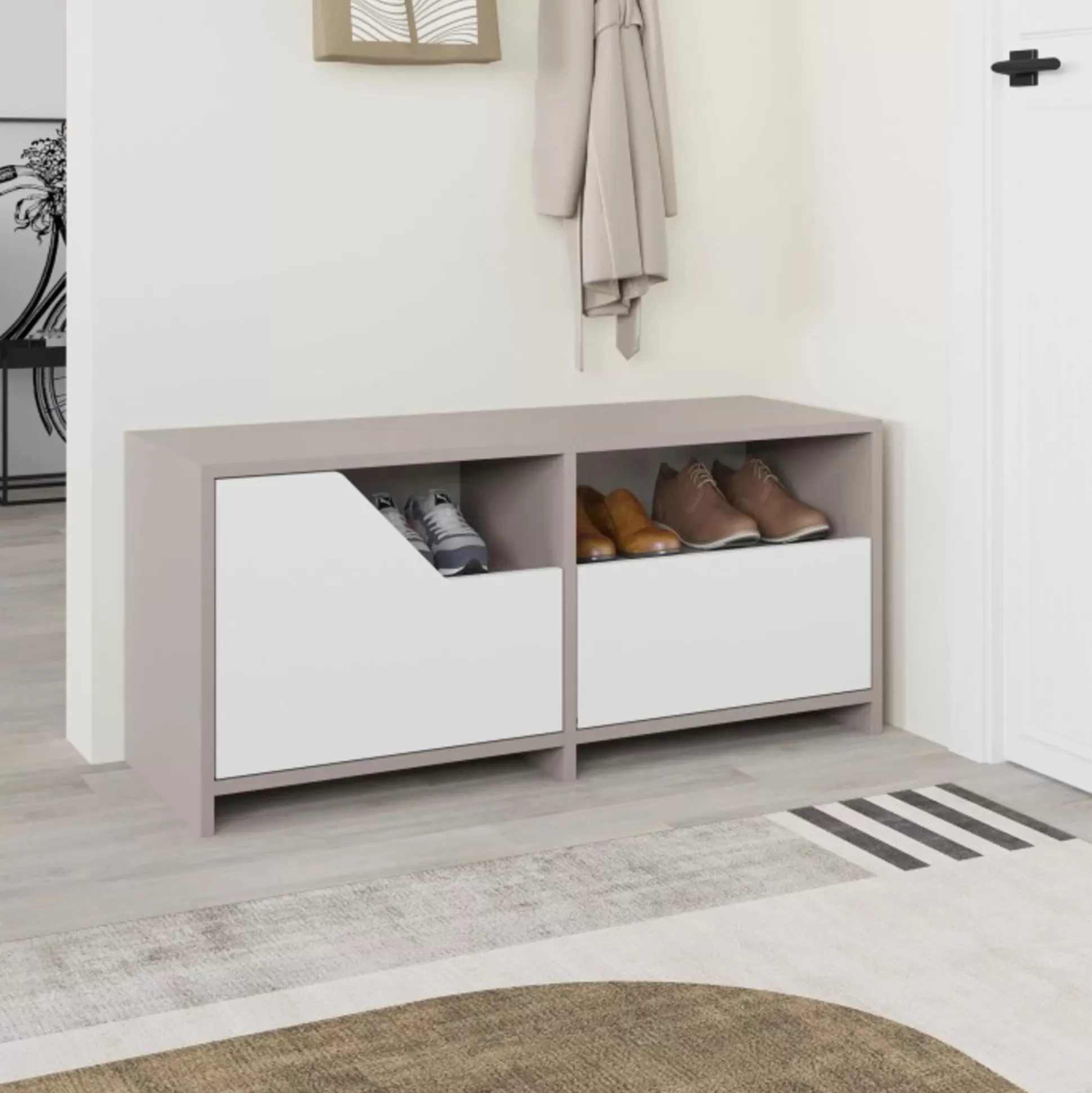 Dmora Scarpiere<Scarpiera Berto, 105x37 h47 cm, Beige e Bianco