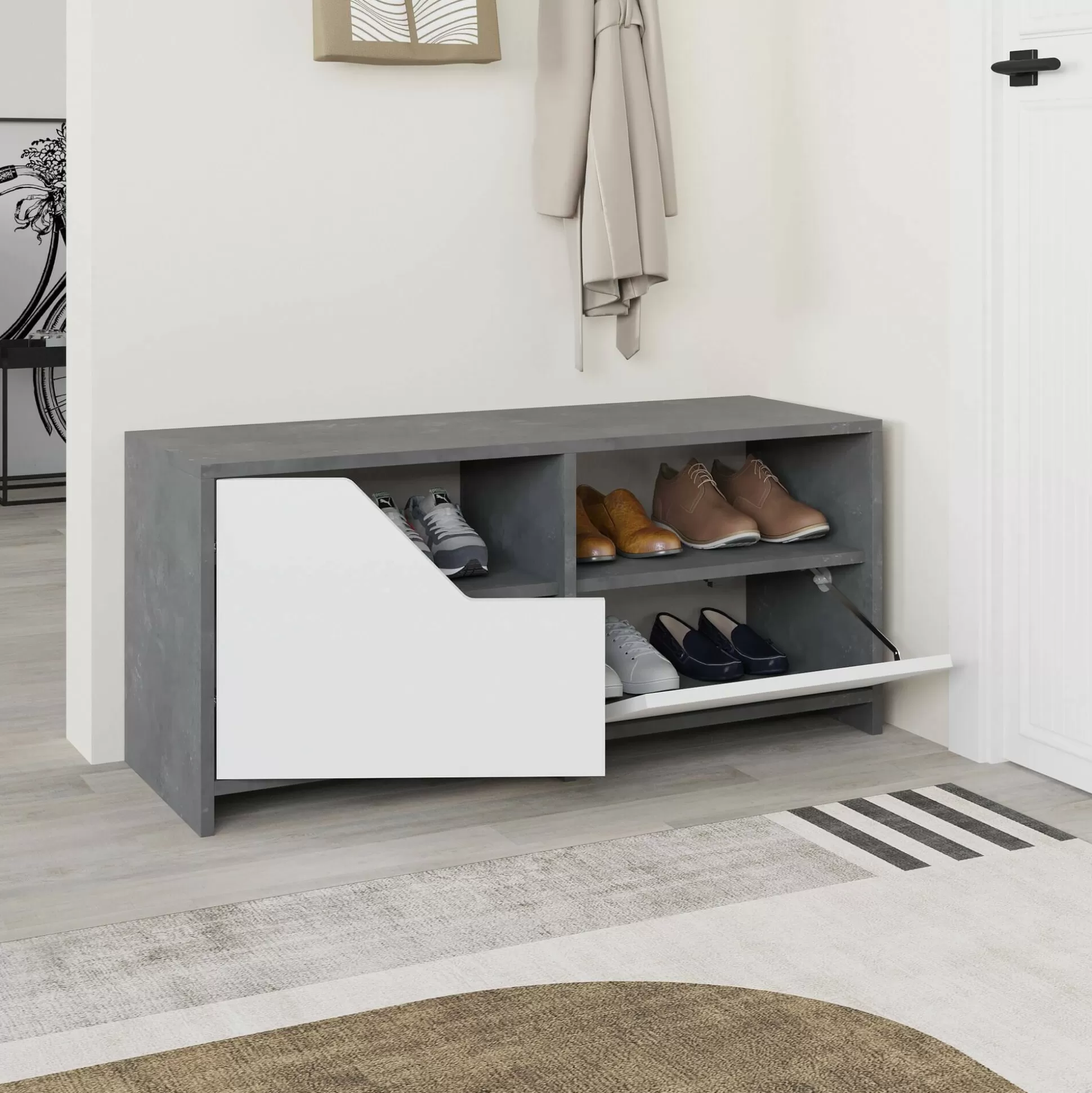 Dmora Scarpiere<Scarpiera Berto, 105x37 h47 cm, Grigio e Bianco
