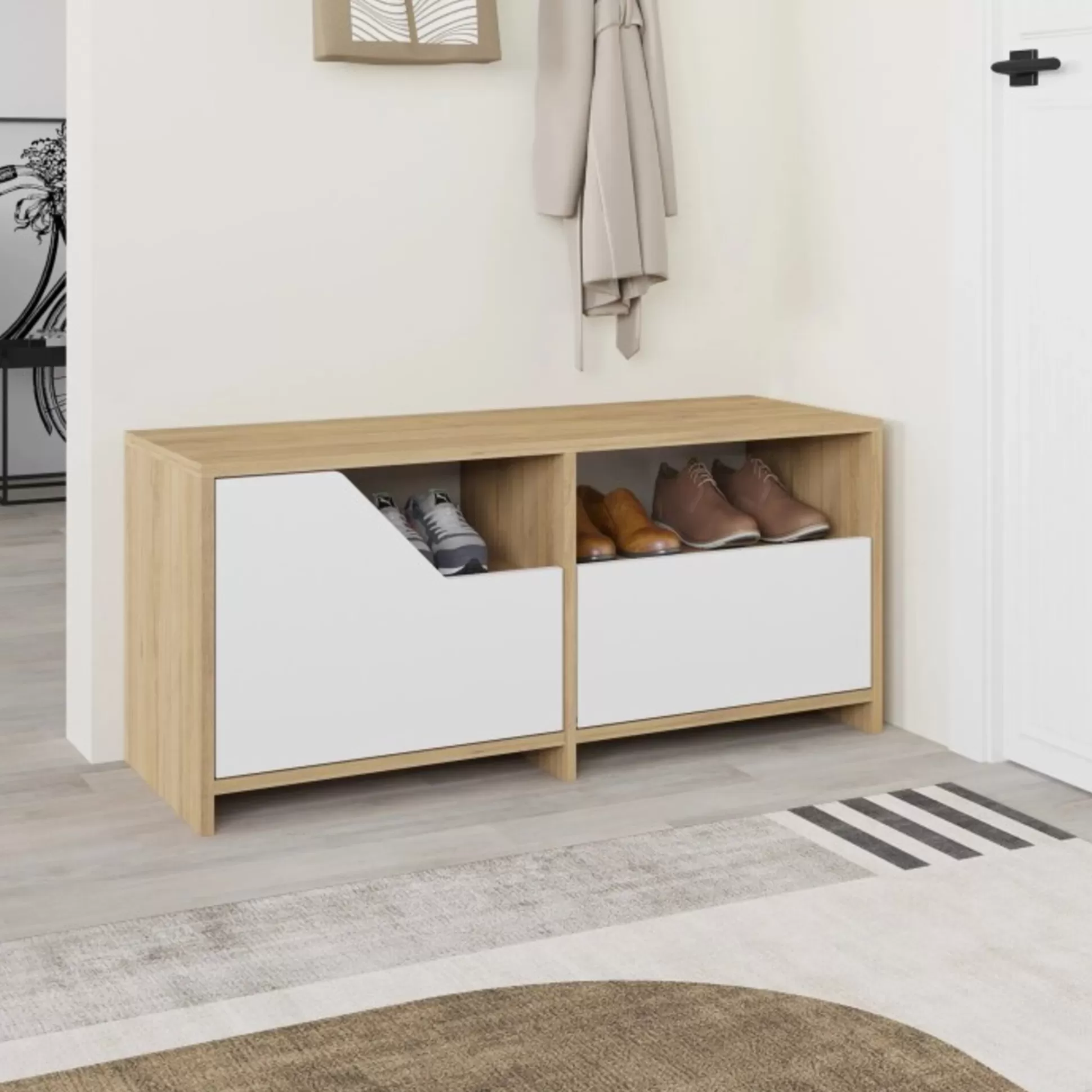 Dmora Scarpiere<Scarpiera Berto, 105x37 h47 cm, Quercia e Bianco
