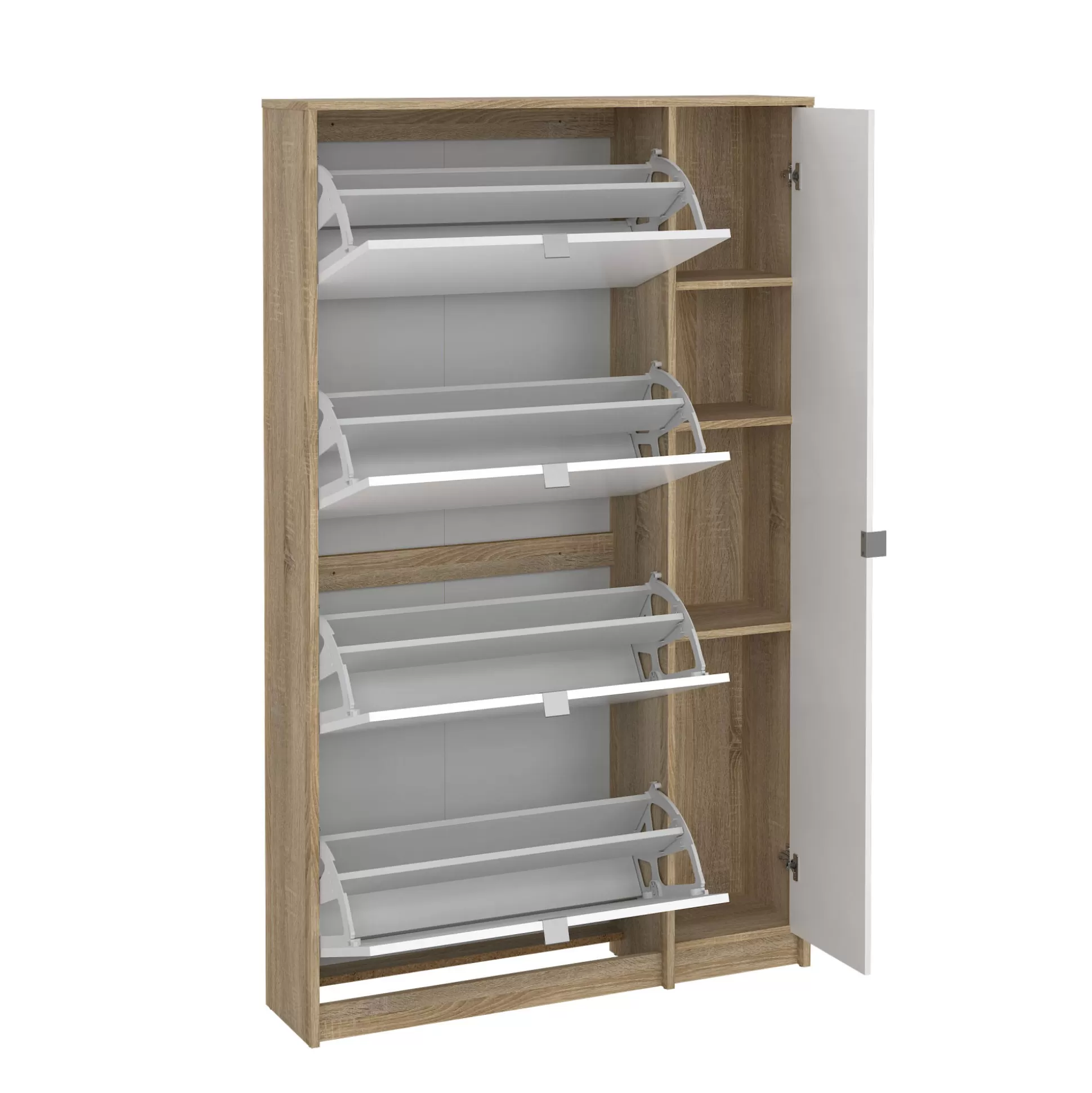 Dmora Scarpiere<Scarpiera Brie, Mobile portascarpe, Armadio da ingresso multiuso, Mobiletto per calzature, 99x24 h162 cm, Quercia e Bianco