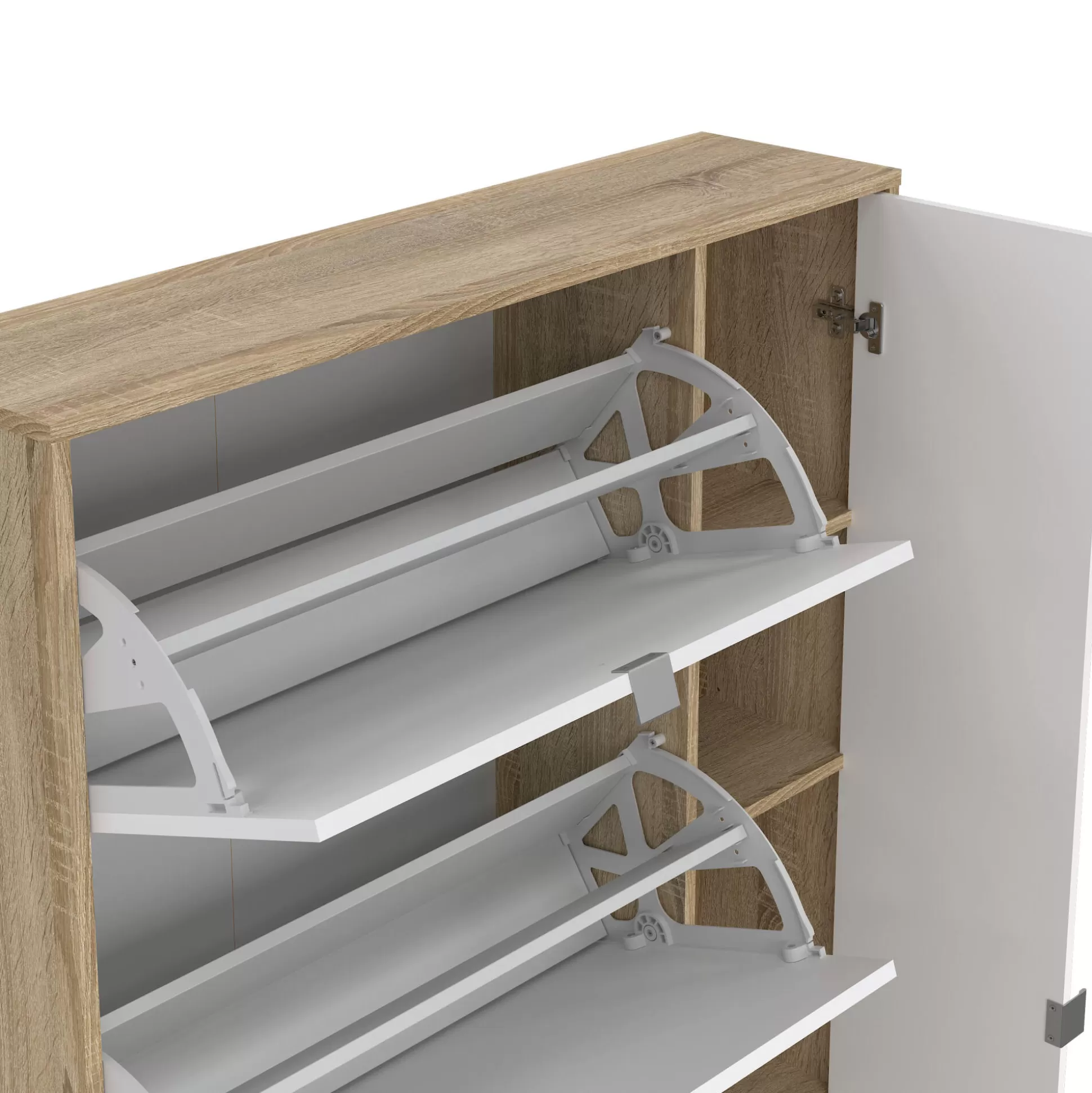 Dmora Scarpiere<Scarpiera Brie, Mobile portascarpe, Armadio da ingresso multiuso, Mobiletto per calzature, 99x24 h162 cm, Quercia e Bianco